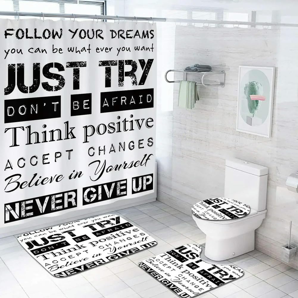 Ensemble De 4 Rideaux De Douche Avec Citations Inspirantes - Neuf, Emballage D'origine