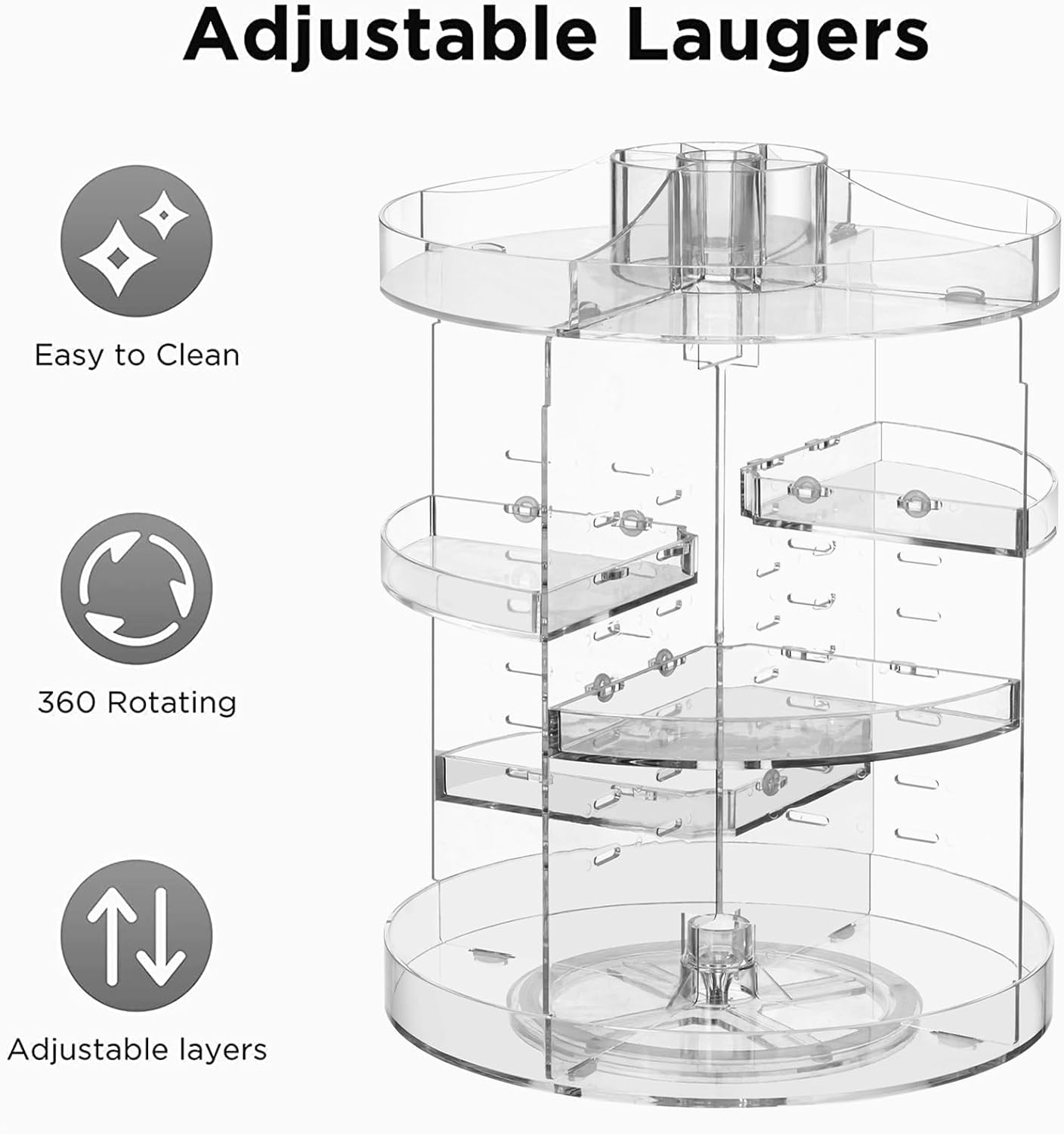 HBlife 360 Rotating Makeup Organizer Plus Size Adjustable Carousel Large Capacity Revolving Perfume Organizer Skincare Organizers Cosmetic Storage Spinning Holder for Vanity, Clear