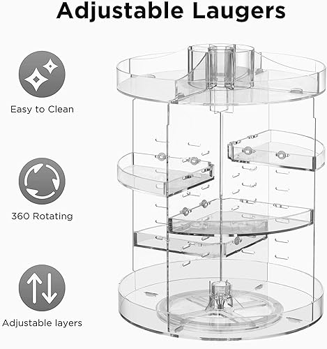 Miniatura 5 de HBlife Organizador de maquillaje giratorio 360 de talla grande, carrusel ajustable de gran capacidad, organizador giratorio de perfumes,
