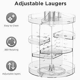 HBlife 360 Rotating Makeup Organizer Adjustable Carousel Small Capacity Revolving Perfume Organizer Skincare Organizers Cosmetic Storage Spinning Holder for Vanity, Clear