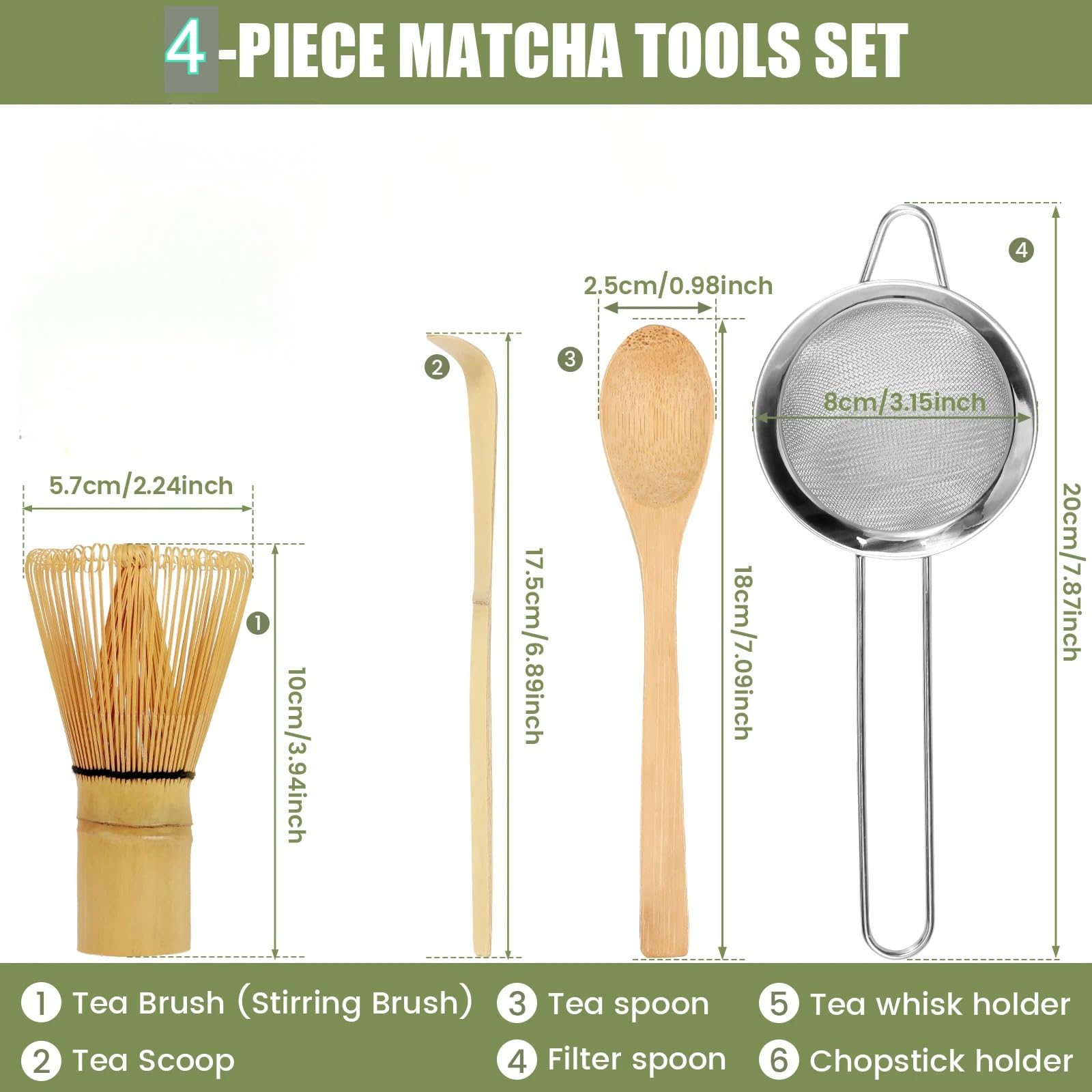4Pcs, Matcha Whisk Set,Matcha Whisk,Matcha Set,Bamboo Whisk,Matcha Kit,Chasen Matcha Stirrer,Made from 100% Natural Bamboo,Durable and perfect for making matcha tea