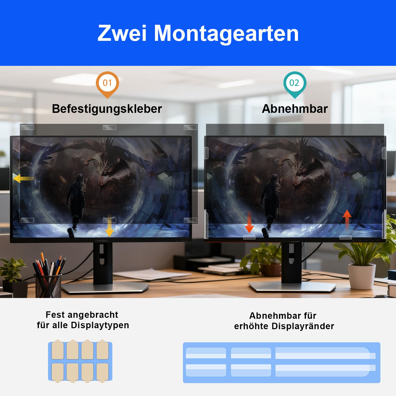 27 zoll blickschutzfolie für 16:9 Seitenverhältnis,Blaulichtschutz, Blendschutz, beidseitig verwendbar,27 Zoll Abnehmbarer Schwarzer Abdunkelungs-Antispy-Sichtschutzfilter für Desktop