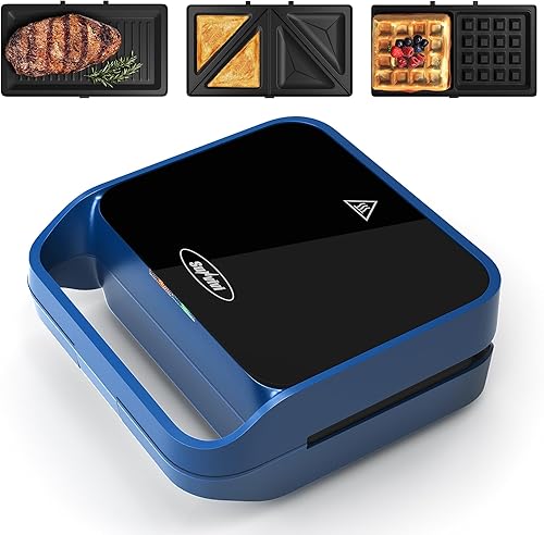 Miniatura 9 de Sunvivi Sandwichera 3 en 1, waflera eléctrica con platos antiadherentes extraíbles, parrilla de prensa Panini de 850 W con parte superior de vidrio,