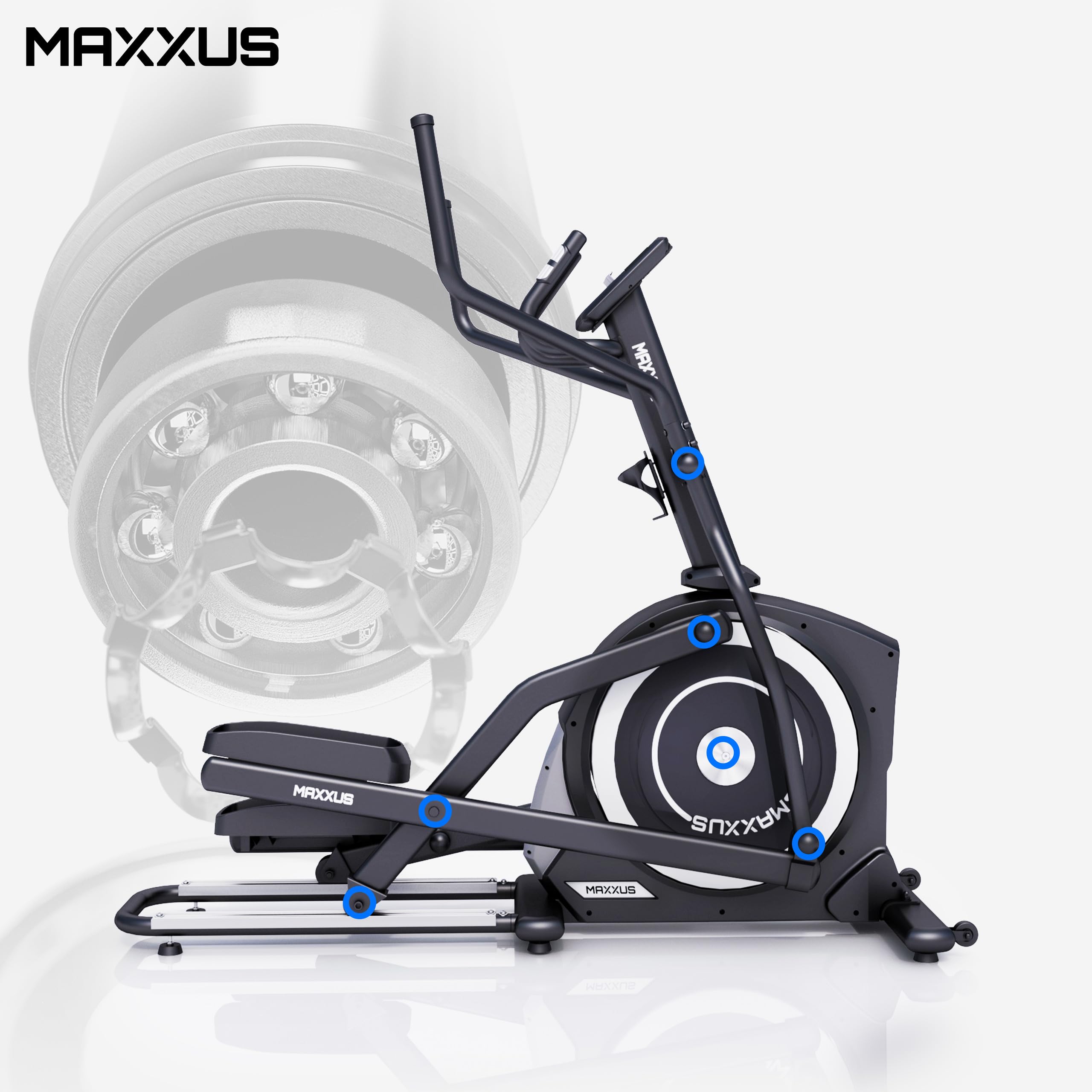 MAXXUS CX 5-1 Vélo Elliptique Appartement Mixte - 16 Niveaux de Résistance – Inertie 24kg – CrossTrainer Silencieux – Foulée 54cm pour Homme et Femme – Appli – 16 Programmes – Marque Allemande