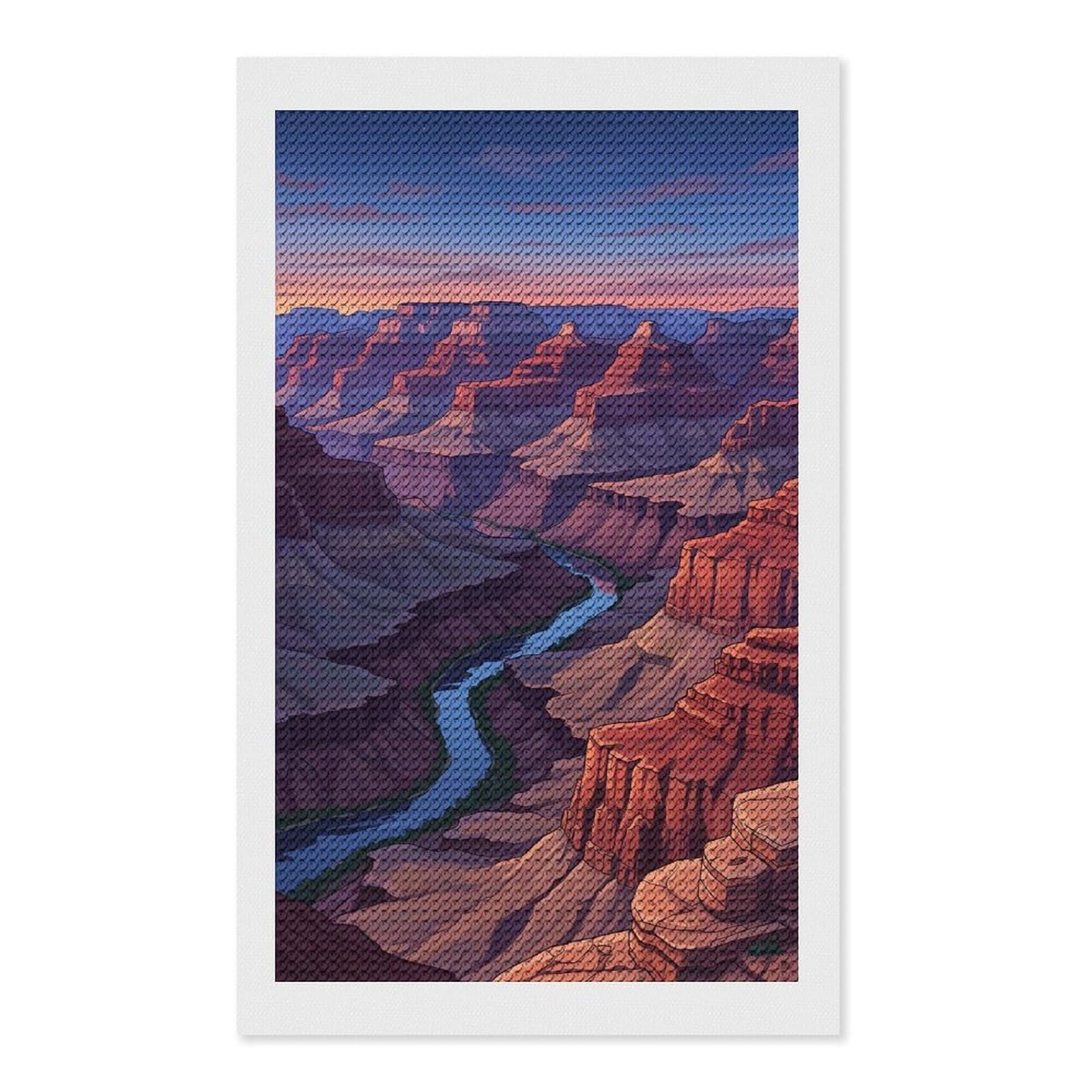 Junmoney Grand Canyon Illustration Diamond Painting Kit 12"x20", Thoughtful Handmade Gift, for Creative Relaxation, Printed Canvas, Cosy Home Accent
