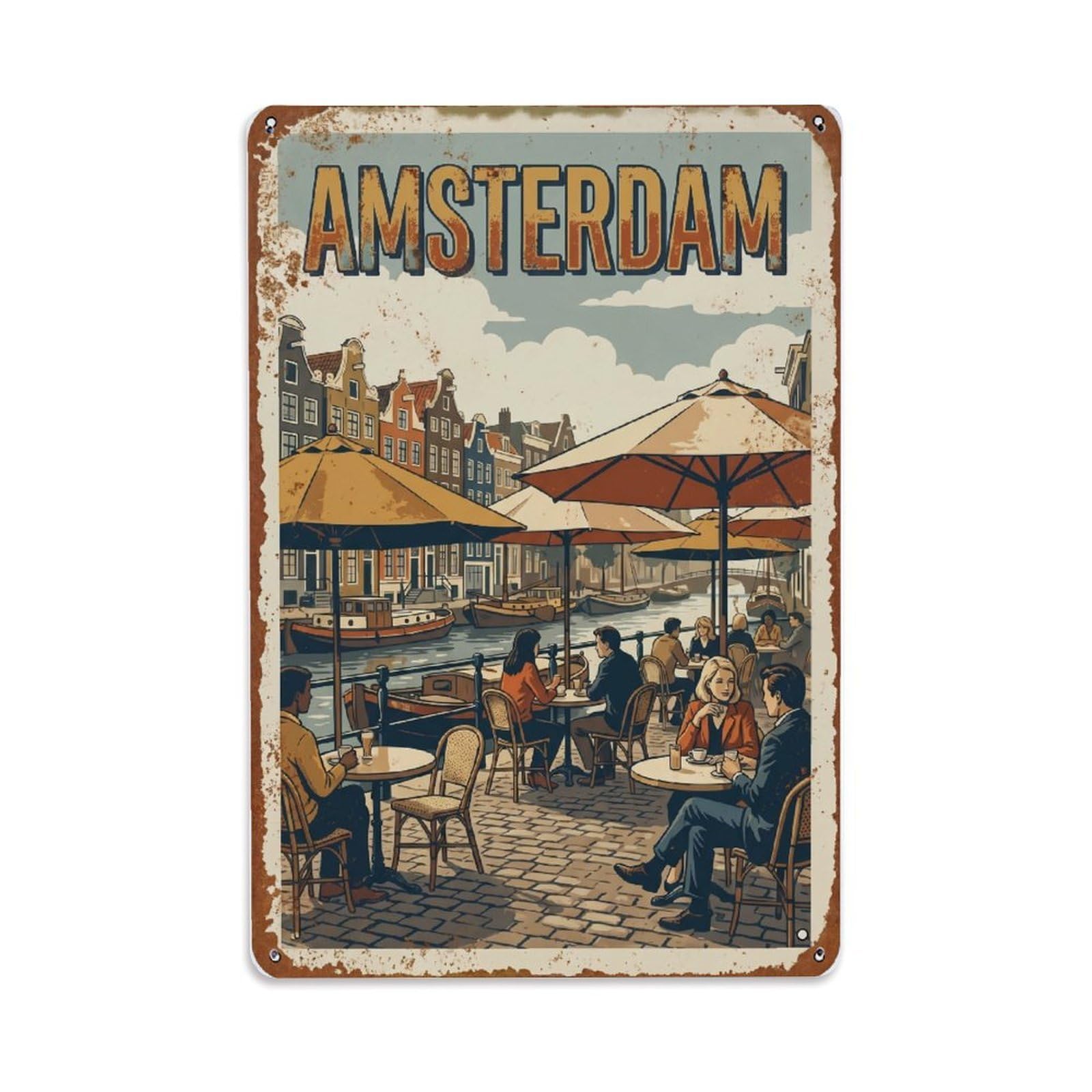 Vintage Travel Terrace Netherlands Outdoor Metal Tin Sign Plaque Wall Decor for Cafe, Club Bar, Office, Home Garden Metal Poster 8x12Inch