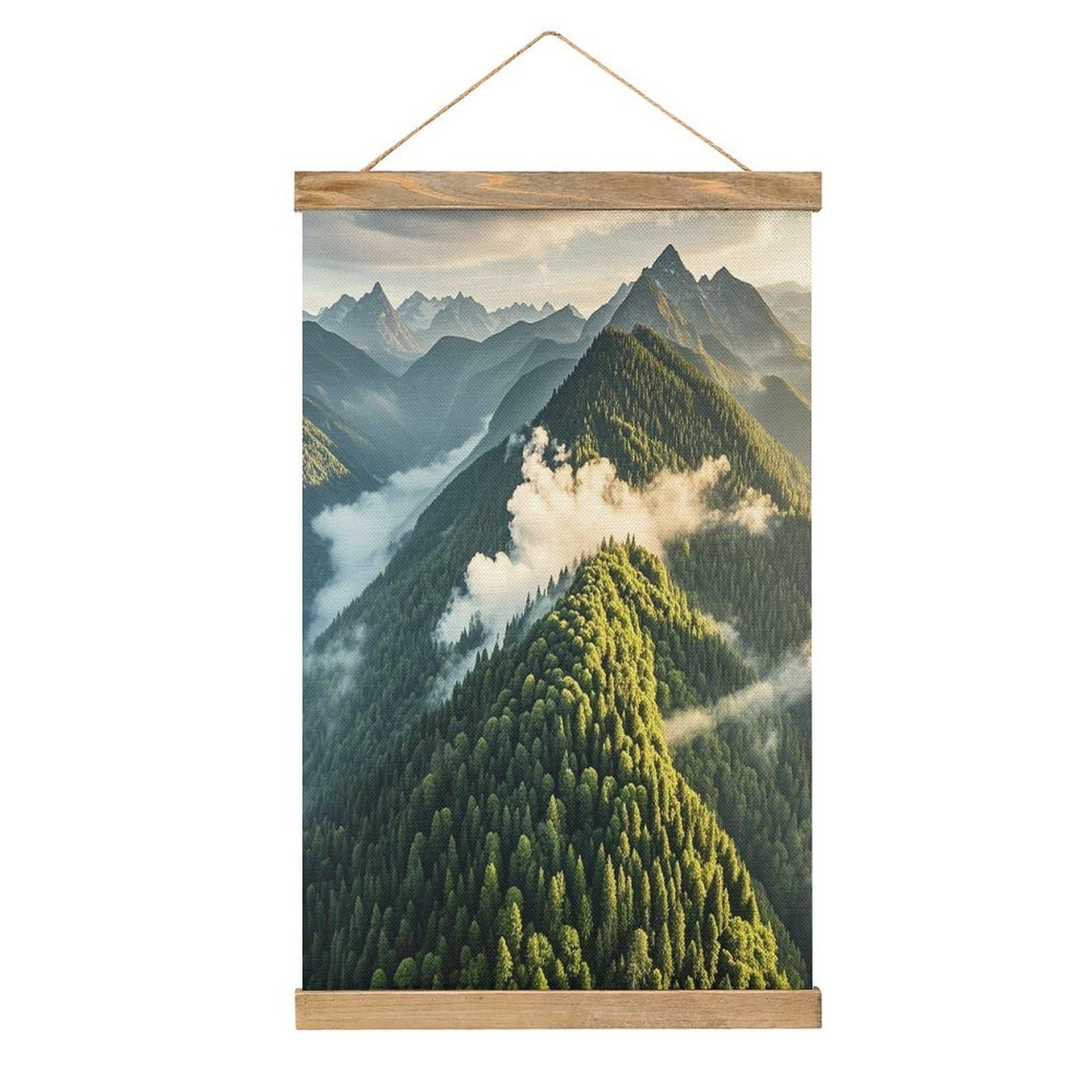 VstaDank Nature Forest Hanging Poster with Wooden Frame Modern Linen Hanging Painting Retro Style Wall Decor Art Painting for Living Room,Bedroom Decor Poster Frame 20.4x13.1inch
