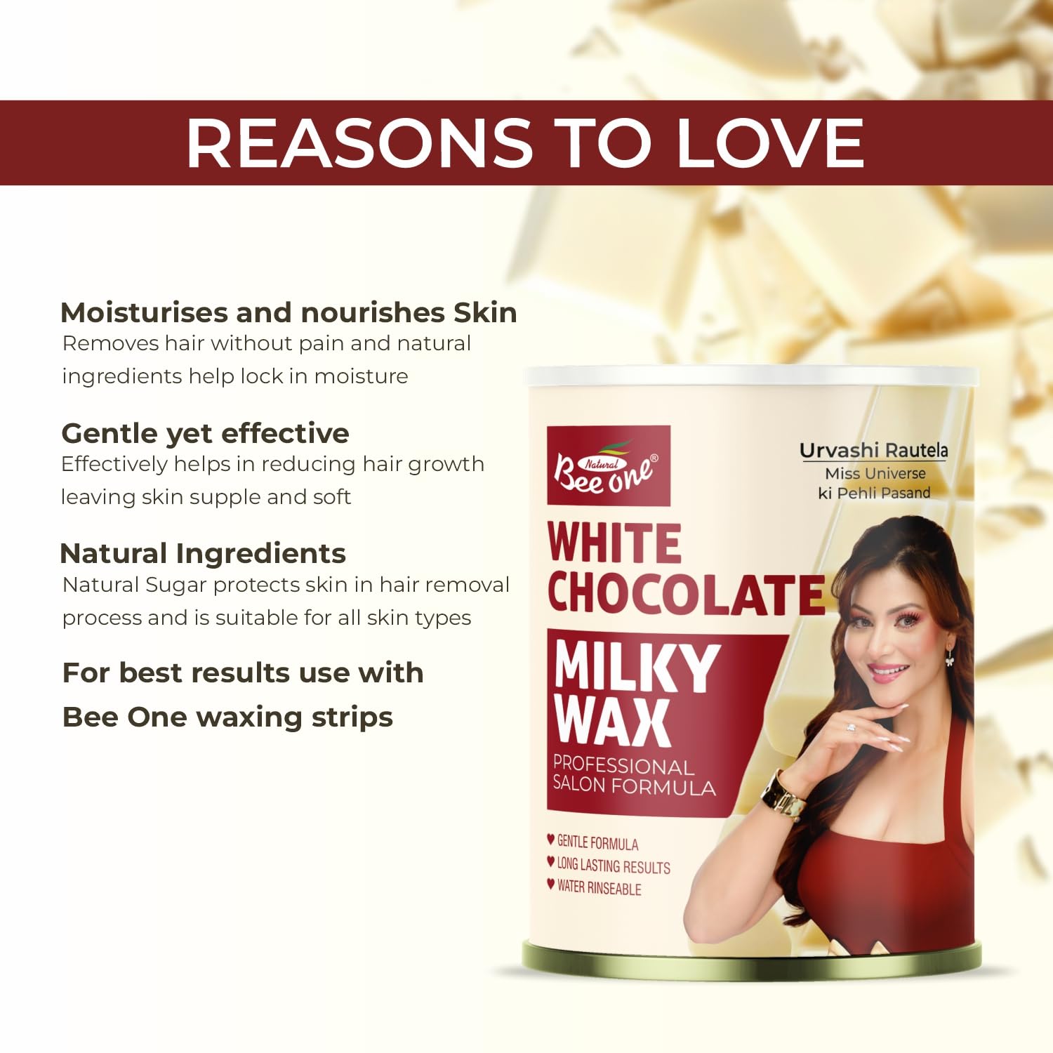 Bee One White Chocolate Milky Wax, 700ml, Unisex, Painless Hair Removal for Face,Upper Lips, Arms, Legs, Bikini Line & Full Body, Moisturizes, Prevents Redness, Leaves Skin Baby Soft & Glowing 1