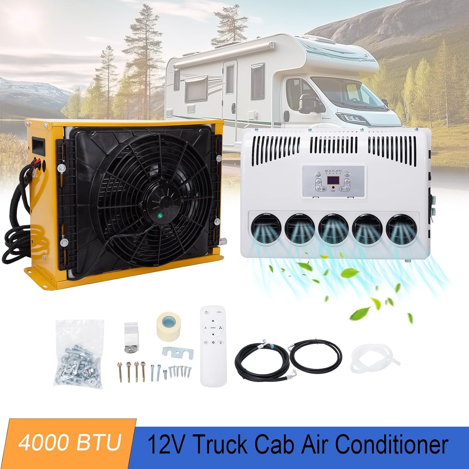 12V RV Air Conditioner 4000 BTU Mini Split DC Air Conditioner 12 Volt AC Unit for Truck Camper Van Trailer Motorhome RV, Fast Cooling Low Noise