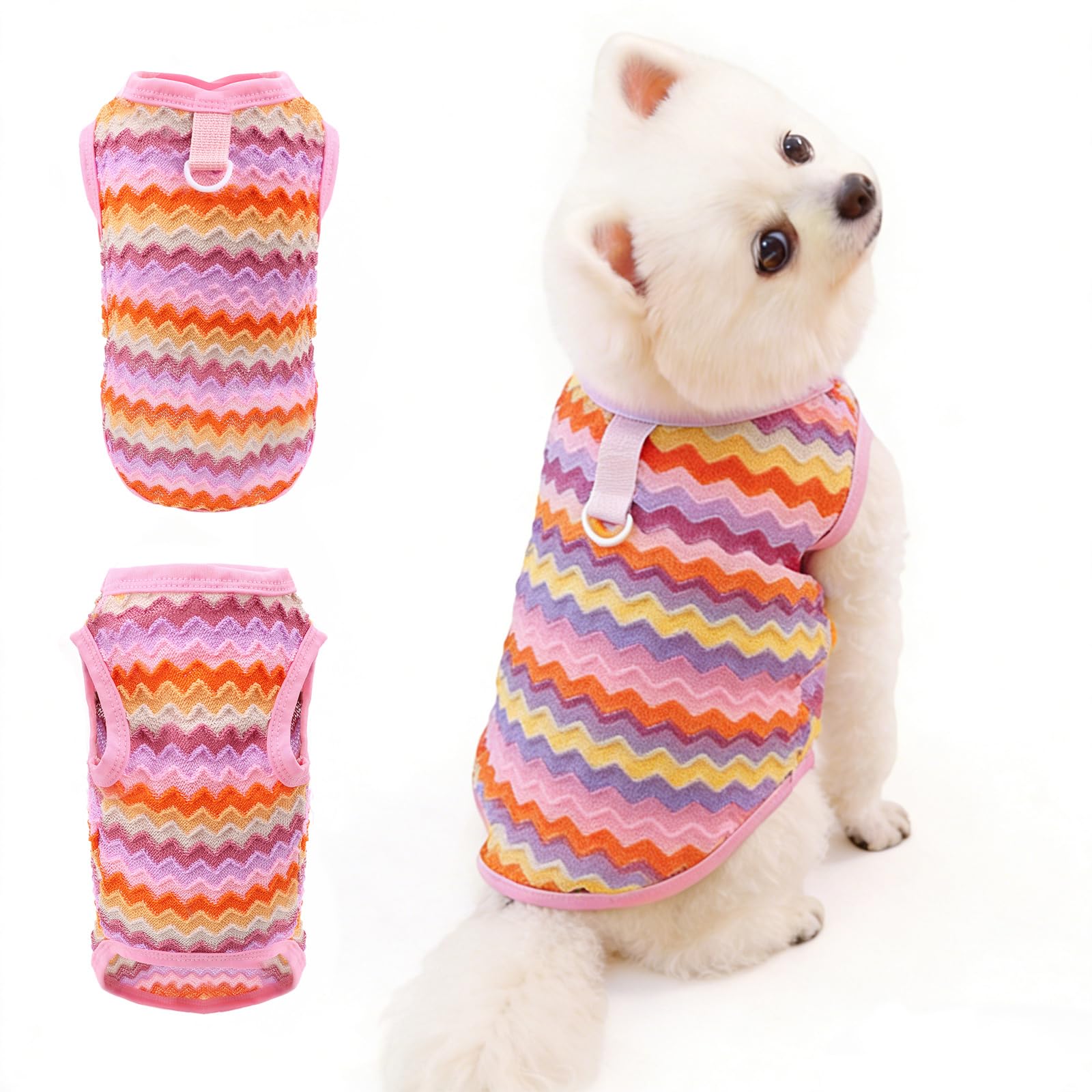 Viiotu Dog Clothes for Small Dogs,Summer Dog Soft Tank Top Sleeveless Vest,Puppy Breathable Wave Dog Pyjamas with D-Ring,Pet Dog T-Shirt for Small Medium Dog Cat (Pink Wave, XXL)