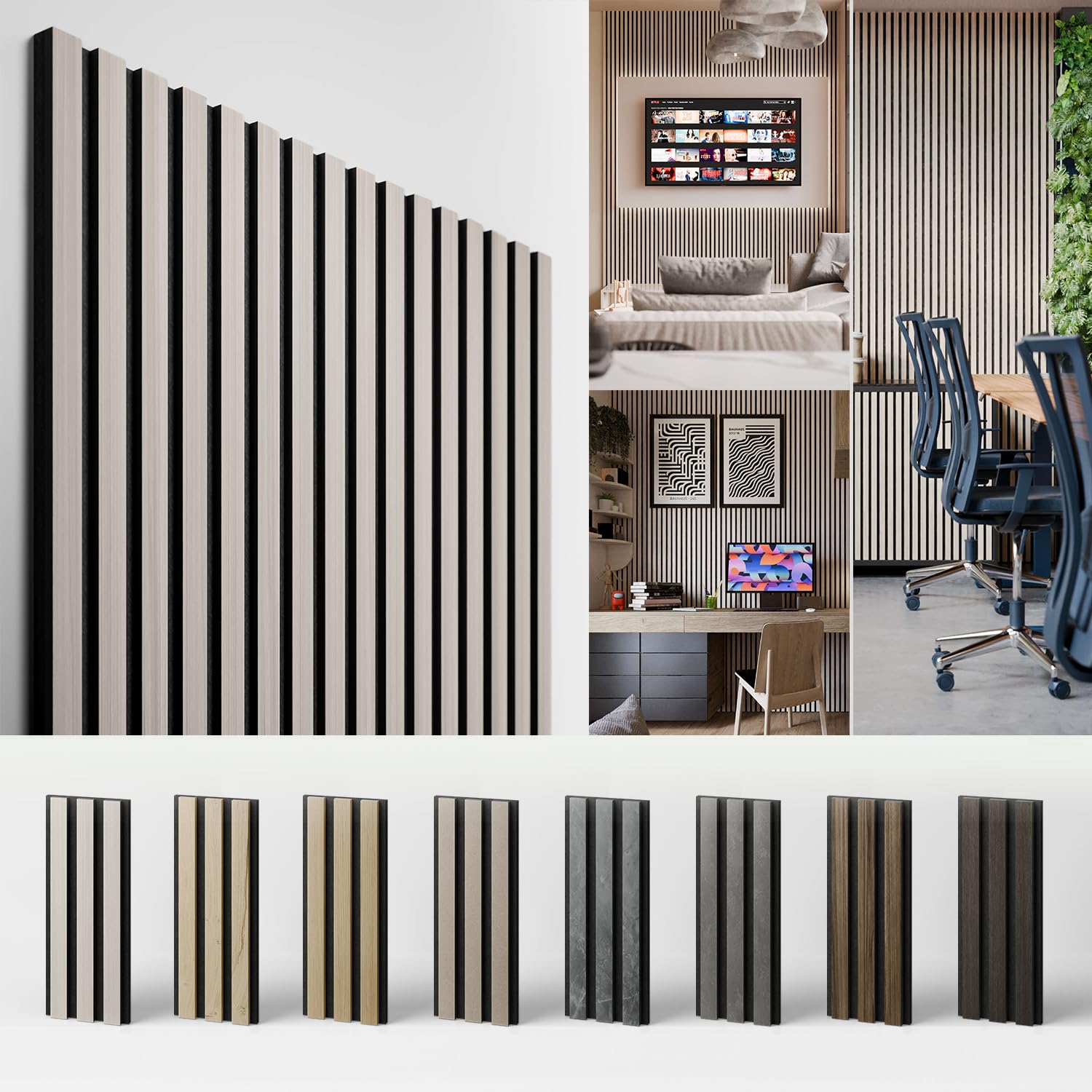 FIBRA Panels - SET aus 2 Akustischen Schallabsorberplatten aus Holz und Filz, Lärmminderung und elegantes Design, Maße 258x60 cm, Gebleichte Eiche, Hergestellt in Italien, Einfach zu montieren
