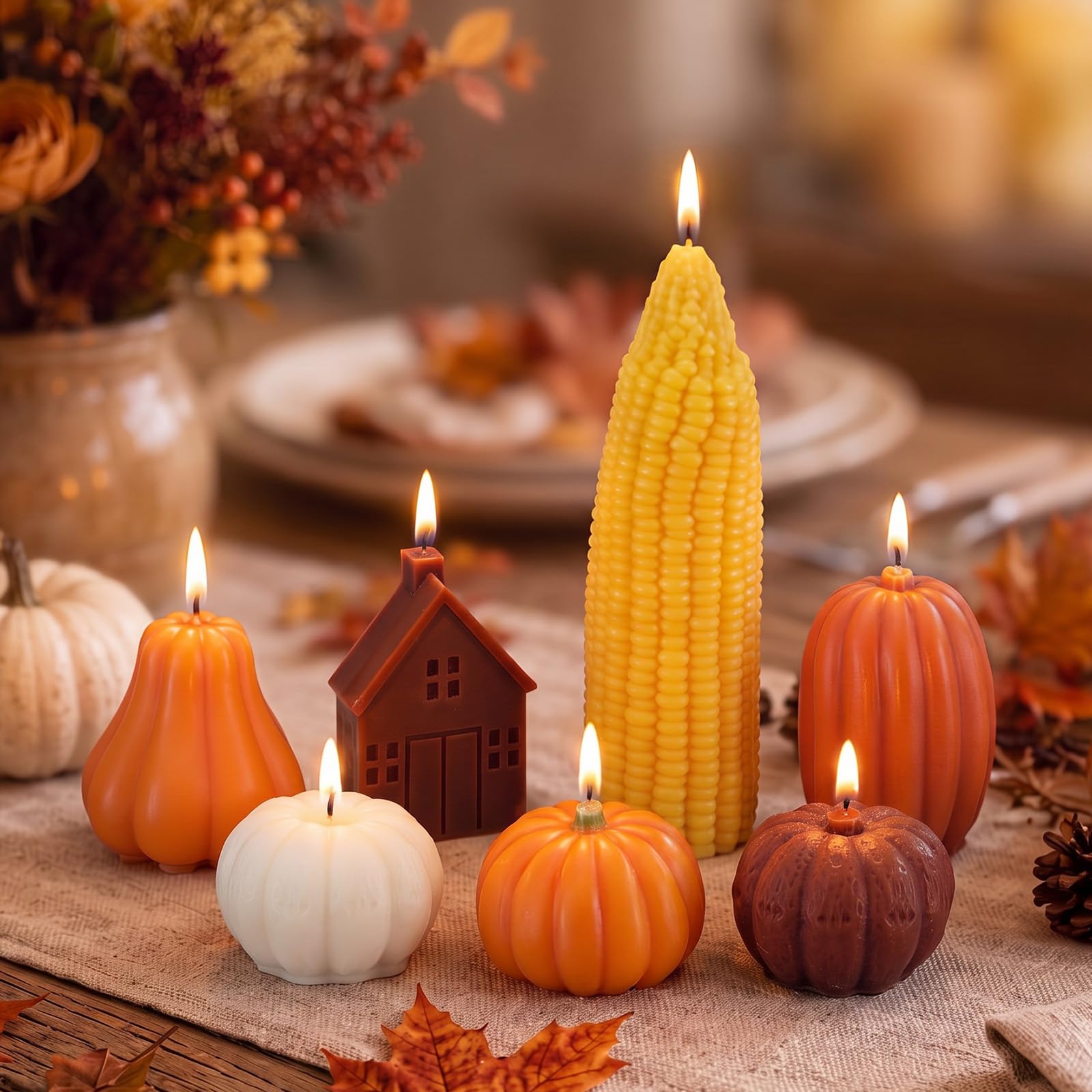 Conelist Lot de 7 bougies parfumées d'automne en forme de citrouille - Bougies d'aromathérapie en cire de soja pour Thanksgiving, décoration de table pour l'automne, l'Action de grâce, la maison et la