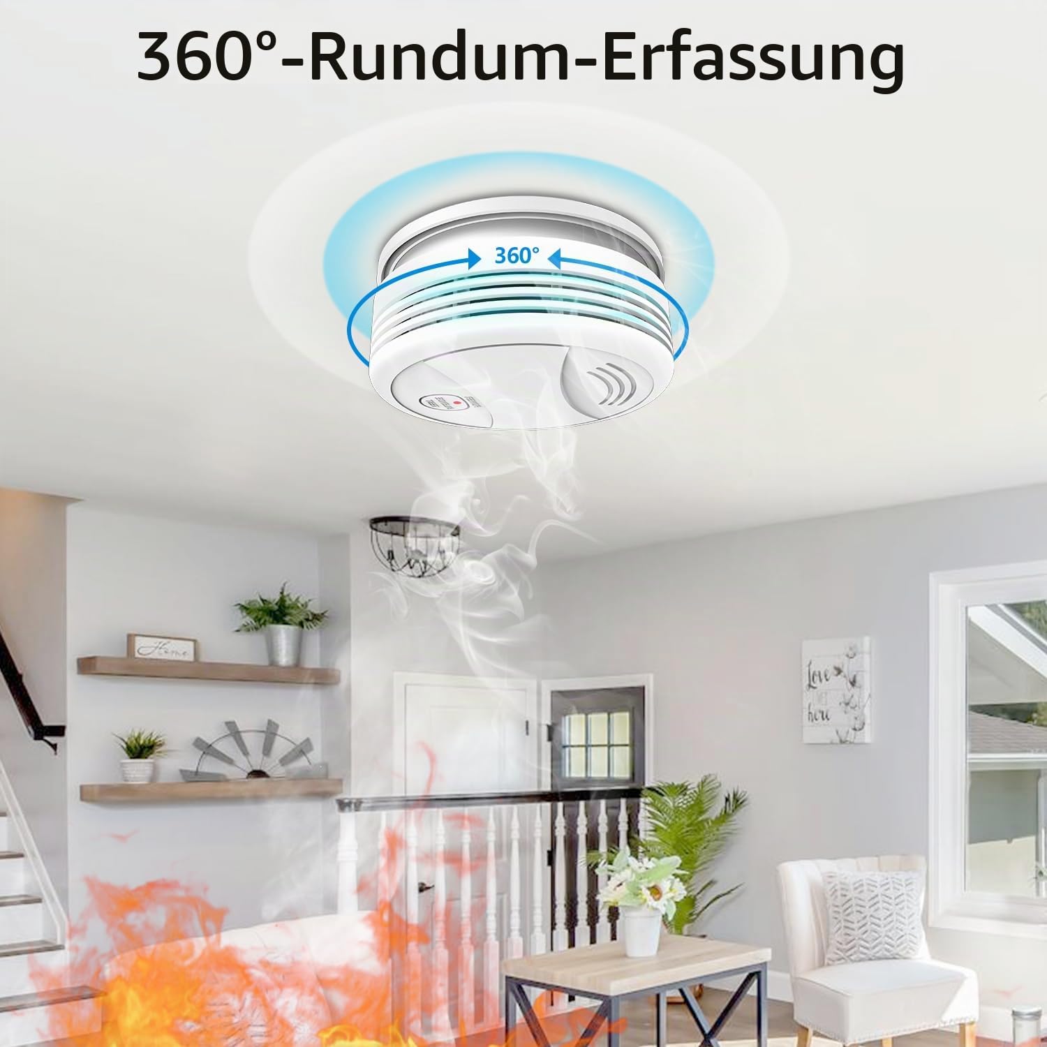 XNY WLAN-Rauchmelder mit App-Benachrichtigungen, Feuermelder mit Austauschbarer Batterie, EN 14604 Zertifiziert, 90 dB Hörbarer Alarm, Funktioniert mit Tuya und Smart Life Kostenlose APP, 3 Stück