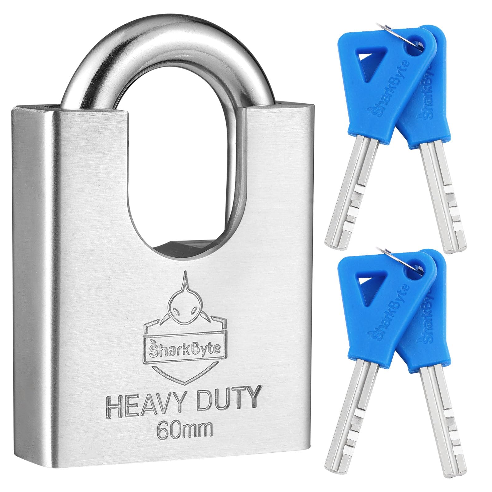 Sharkbyte [Never Rust] 60mm Heavy Duty Waterproof Outdoor Padlock 4 Keys, High Security Stainless Steel Anti-Cut Concealed Shackle, Weatherproof Lock for Container, Shutter, Warehouse, Gate, Garage