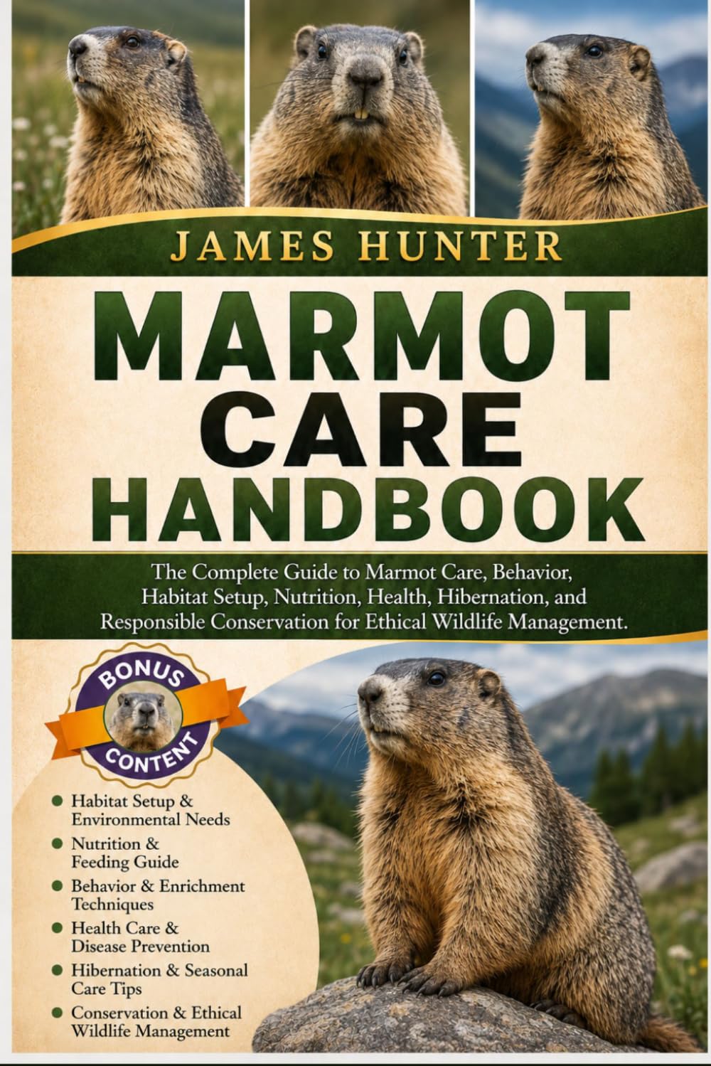 MARMOT CARE HANDBOOK: The Complete Guide to Marmot Care, Behavior, Habitat Setup, Nutrition, Health, Hibernation, and Responsible Conservation for Ethical Wildlife Management.
