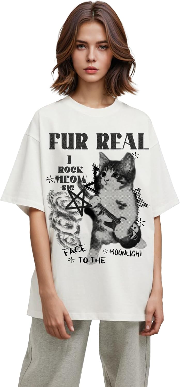 Y2k Sweatshirts for Women Cute Cat Print Slim Fit Crop Tops Aesthetic Shirt Grunge Clothes Streetwear