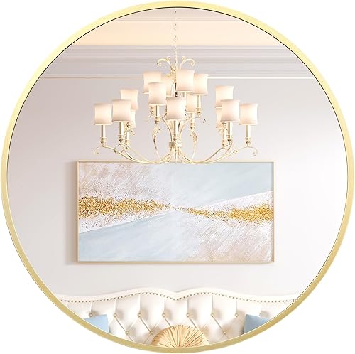 Miniatura 21 de Espejo redondo de 32 pulgadas para pared, espejo circular con marco de metal negro, espejo redondo de baño para decoración de pared, espejo