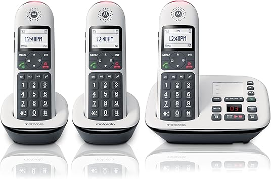 Motorola CD5013 Digital Cordless Telephone Phone with Answering Machine3 Handsets DECT 6.0 Long Range System, Big Buttons, Big Backlit Display, Audio Assist, Volume Boost, Block up to 1000 Numbers
