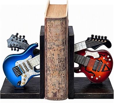 Bellaa Acoustic Guitar Bookends Music Lover Retro Decorative Vintage Book Ends Desktop Home Study Room Office Bookshelf Schools Library Shelves Rock Star 23033