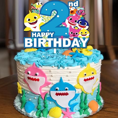 Miniatura 7 de Decoración de pastel de 2 cumpleaños de tiburón para niños, decoración de tiburón azul 2, decoración de tiburón de dos cumpleaños, suministros de