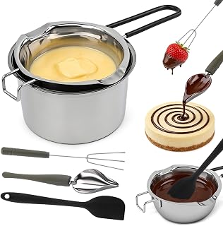 Trenqular Stainless Steel Double Boiler Melting Pot 600/1600ml with Silicone Tools for Chocolate Candy Butter Melting