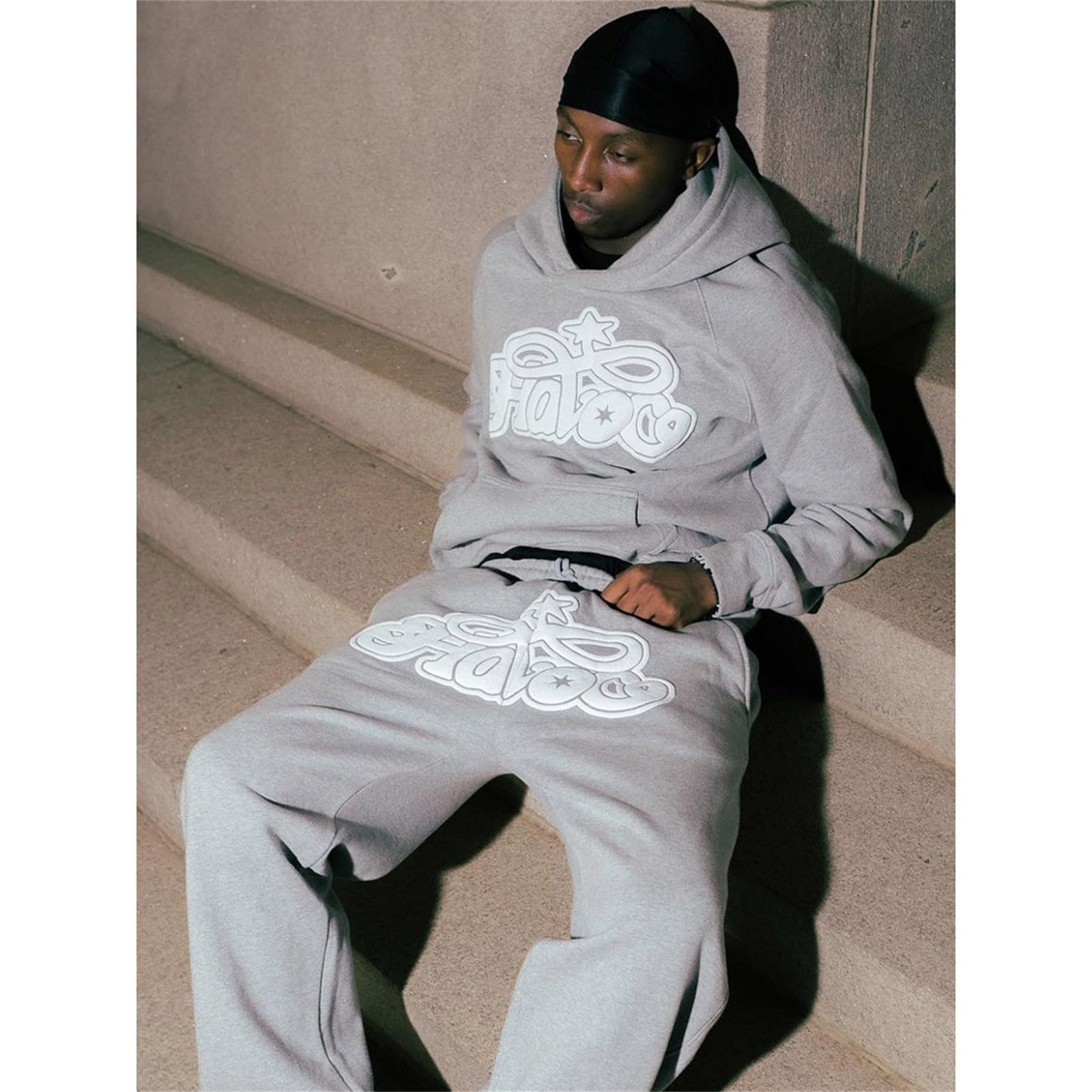 Tuta da jogging da uomo, elegante, 2 pezzi, unisex, hip hop, Y2k, con cappuccio e pantaloni da jogging, per il tempo libero, a maniche lunghe, casual