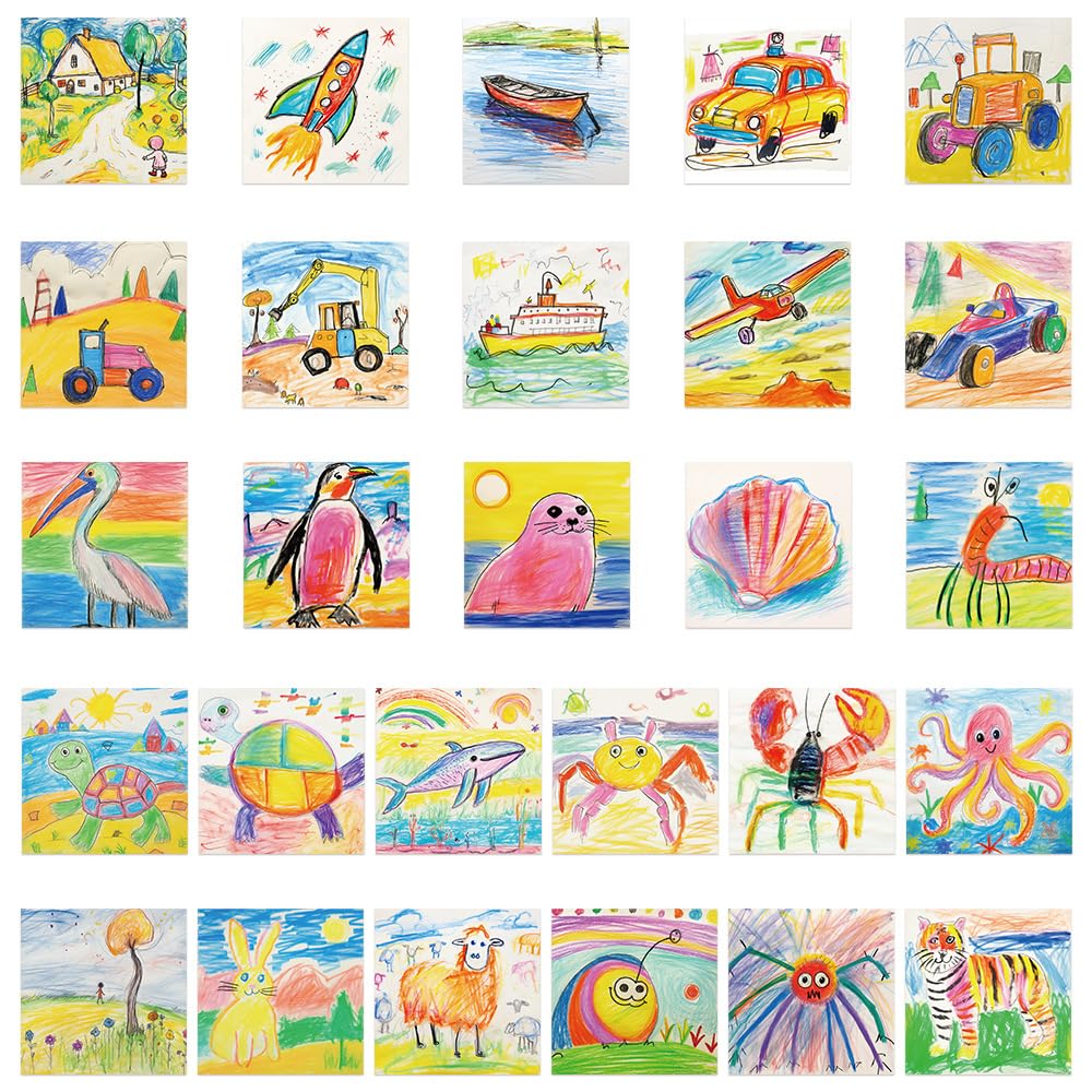 Amazon.co.jp: 子どもの描いた絵 ステッカー 54枚セット PVC