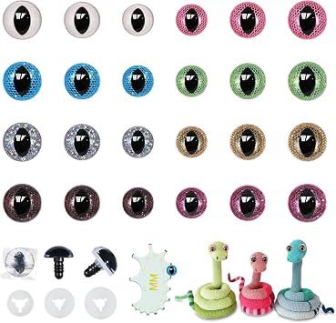 MUCUNNIA 60pcs 12-18mm Snake Cat Eyes 3D Moon Glitter Safety Eyes for Crocheting with Washers