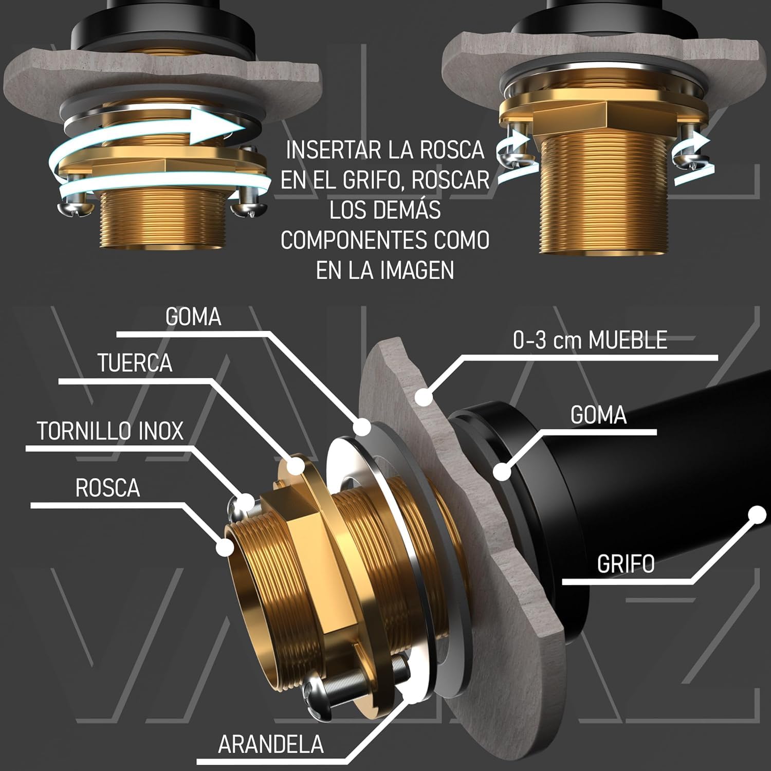 VALAZ Rubinetto Bagno Lavabo Alto Dorato Spazzolato Protezione PVD | Miscelatore Lavabo Bagno Acqua Fredda e Calda, Risparmio Acqua | Installazione Facile | Ottone, Inossidabile, Serie Palancia