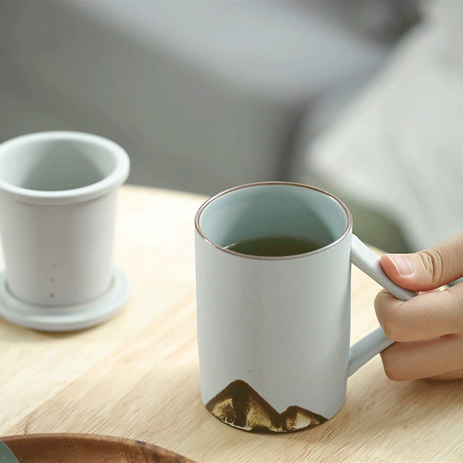 Taza de café con Tapa para Oficina Taza de Agua de cerámica y Taza de té filtrada para el hogar, Muy Adecuada para Uso doméstico y de Oficina/Taza de café de 250 ml (Color : White)