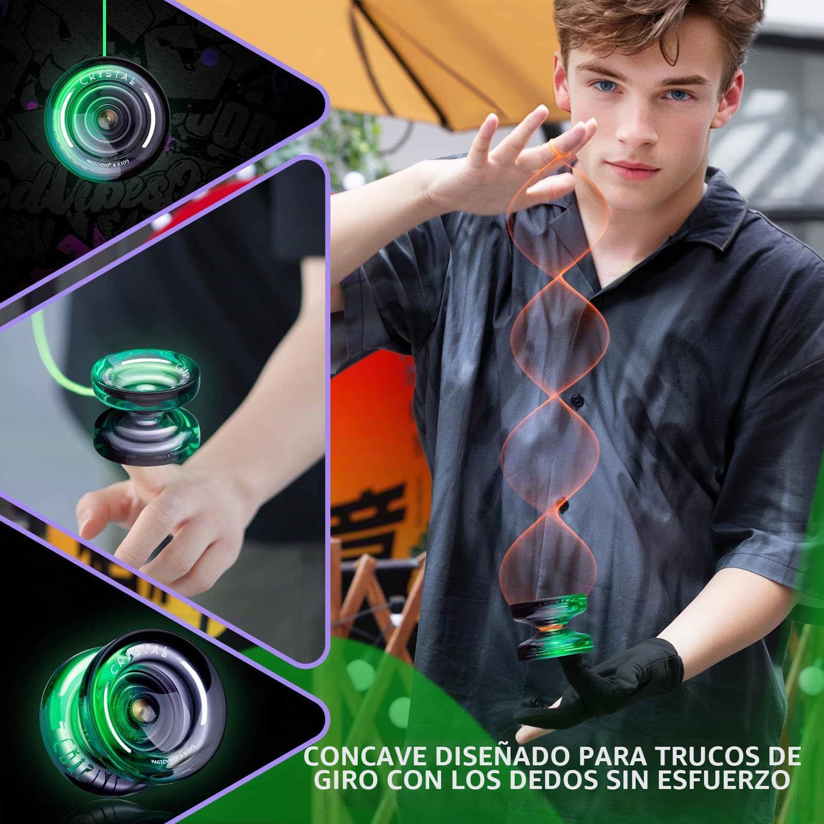 MAGICYOYO Crystal Yoyo K2 - Bola de yoyo sensible y no responde, yoyo de truco mágico para principiantes y adultos, yoyo de doble propósito con 12 cuerdas, funda, kit de accesorios (negro verde)