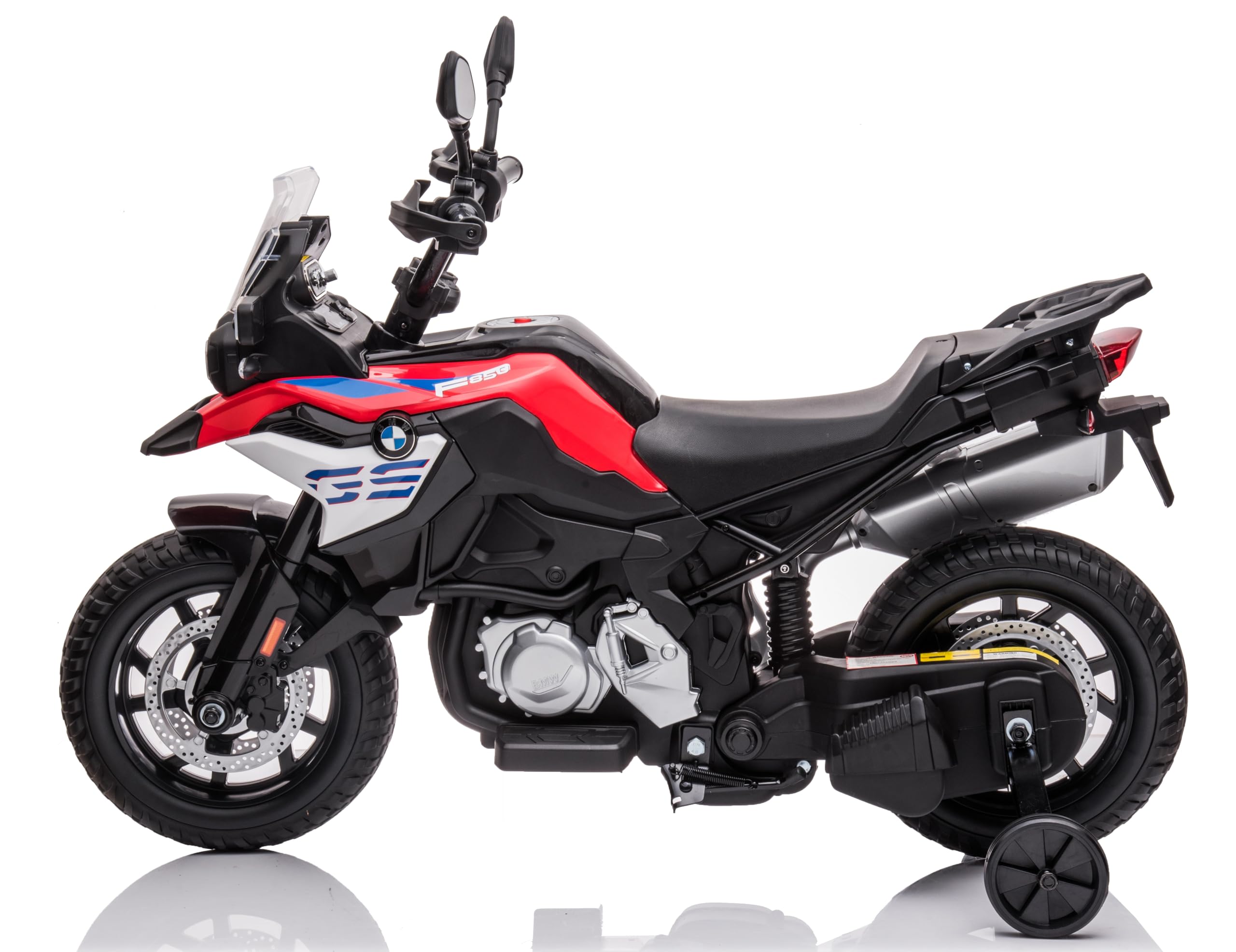 Motocicletta BMW F 850 GS Moto Elettrica Bambini 12V Ruote in Gomma EVA Rotelle Removibili Cavalletto in Metallo Luci LED USB Suoni Sedile Ampio 3–8 Anni Sospensioni fino a 30 kg Rosso