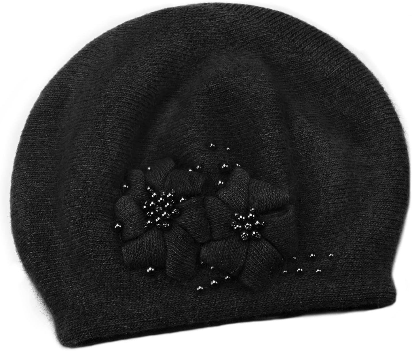 Rabbit Fur Beret Hat French Beret Cap Winter Warm Flowers Pearls Beanie Artist Painter Hat for Women Lady - Image 4