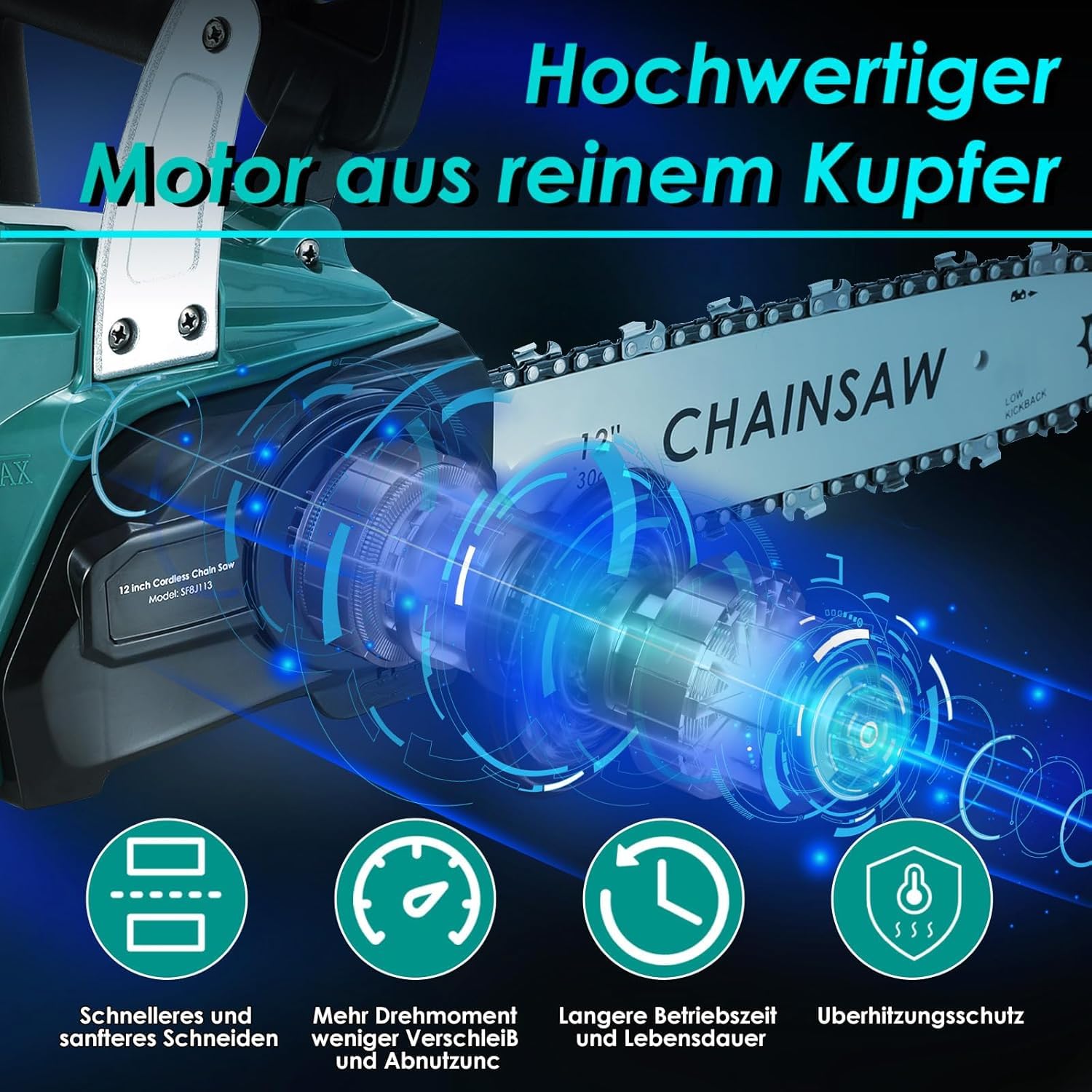 12 Pollici Motosega a Batteria con Li-Ion 20V Batteria,4000 mAh Motosega Elettrica Lunghezza di Taglio 30,5 cm,Sega Elettrica con Catene/Barre Guida/Caricabatterie,Motore Brushless,per Tagliare Legna