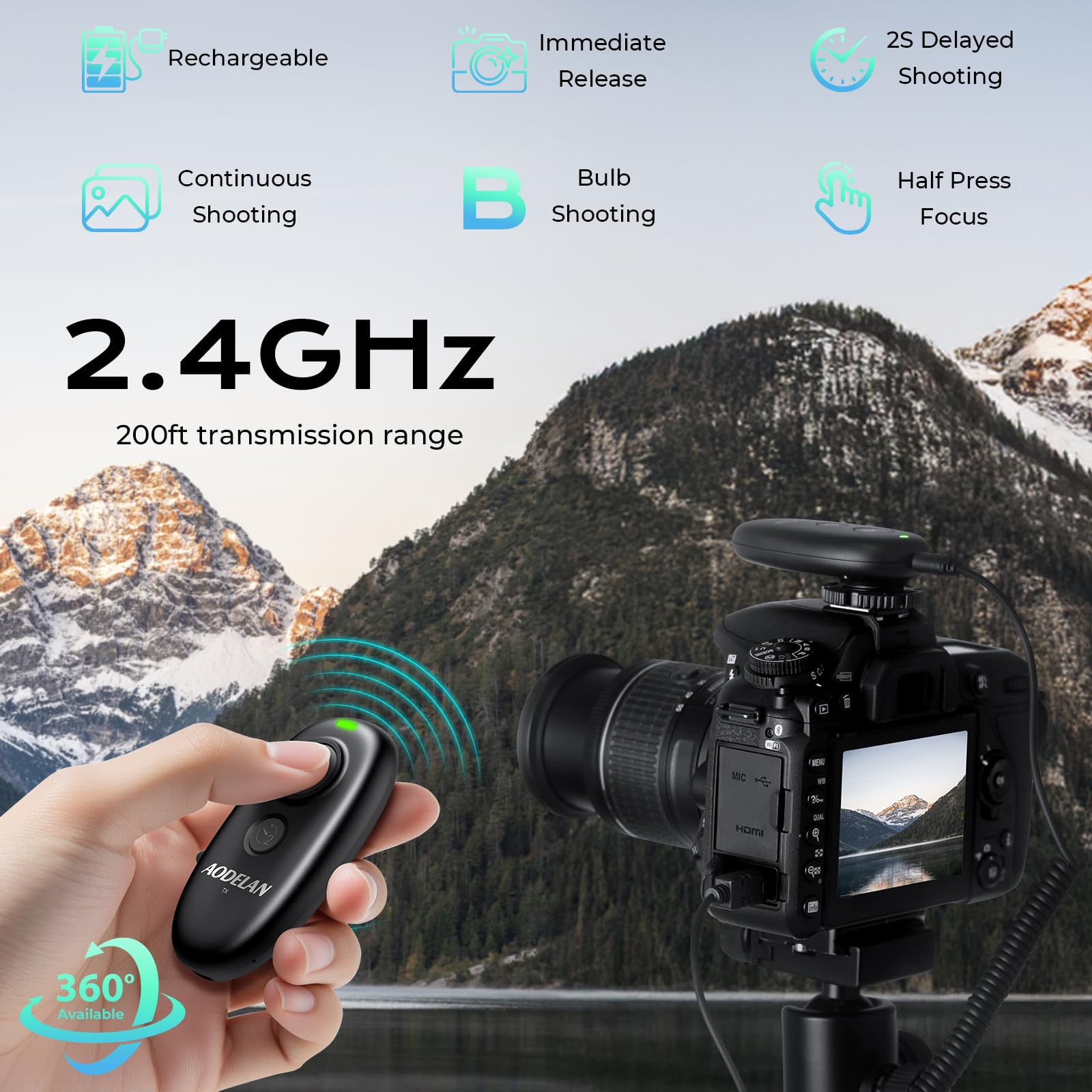 Telecomando senza fili ricaricabile per scatto Nikon | Compatibile con Nikon P950, Z6 II, D6, D780, Z5, Z7 II, Z9, Z8, Z6 III, P1100, P1000, Z7, Z6, D850, D7500