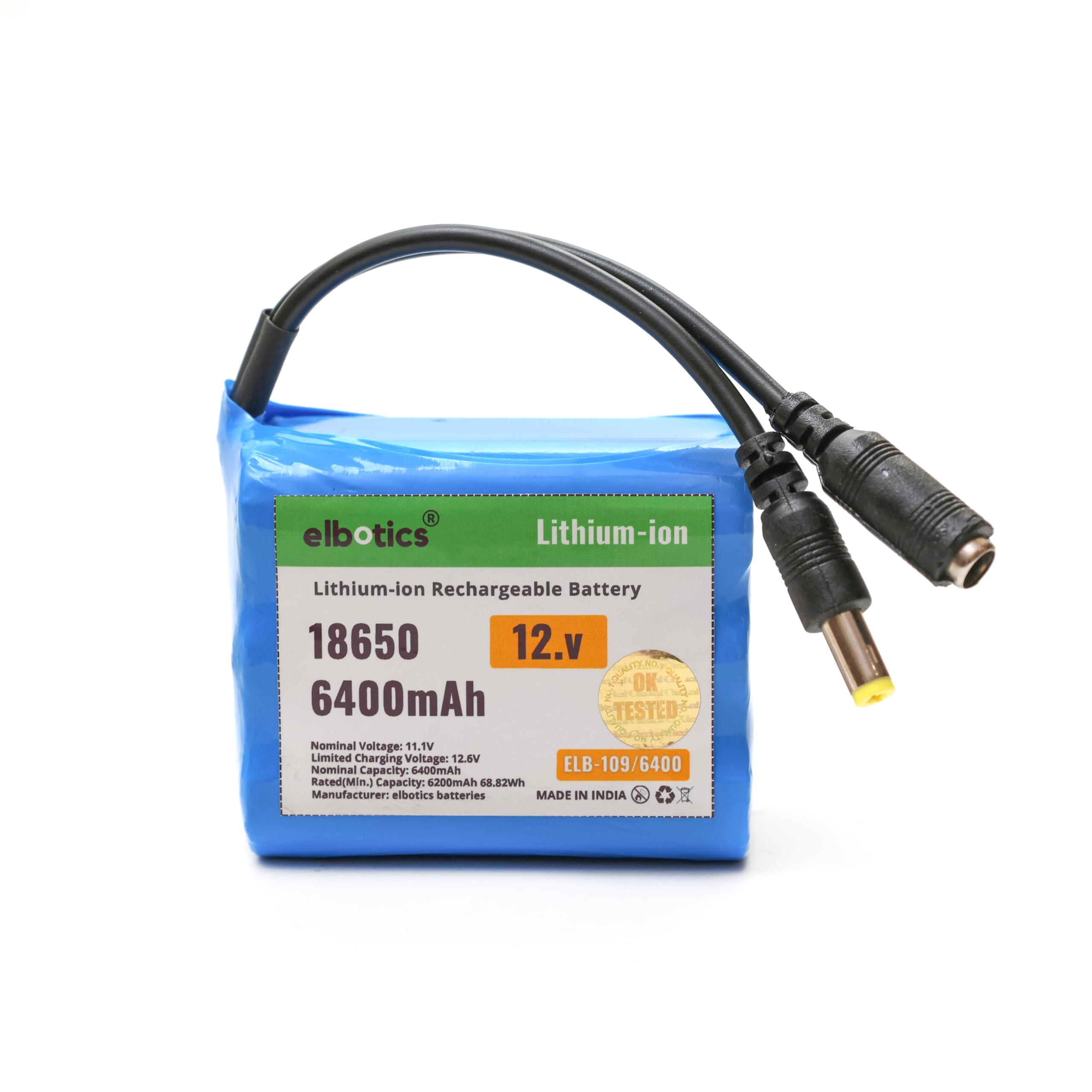 12V Li-ion Battery Pack 5200mAh 3S 18650 Rechargeable Lithium-ion Battery (11.1V–12.6V) for Power Banks IoT Devices Bluetooth Speakers Robotics & Industrial (5200.mAh)