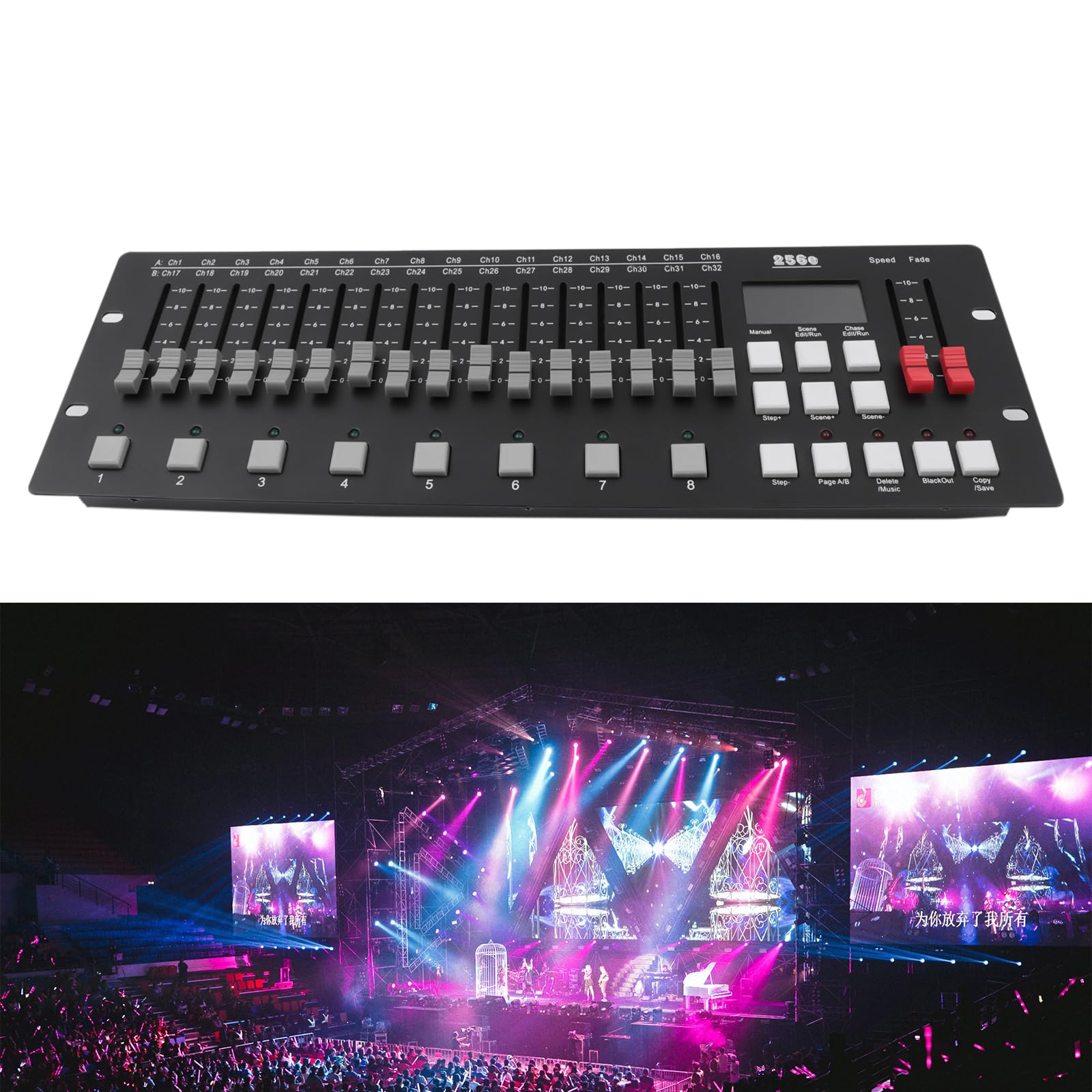 Console per illuminazione DMX, controllo della luce, facile controllo dell'illuminazione per modificare il programma di illuminazione palcoscenico, 48 x 16 x 6,5 cm, colore nero