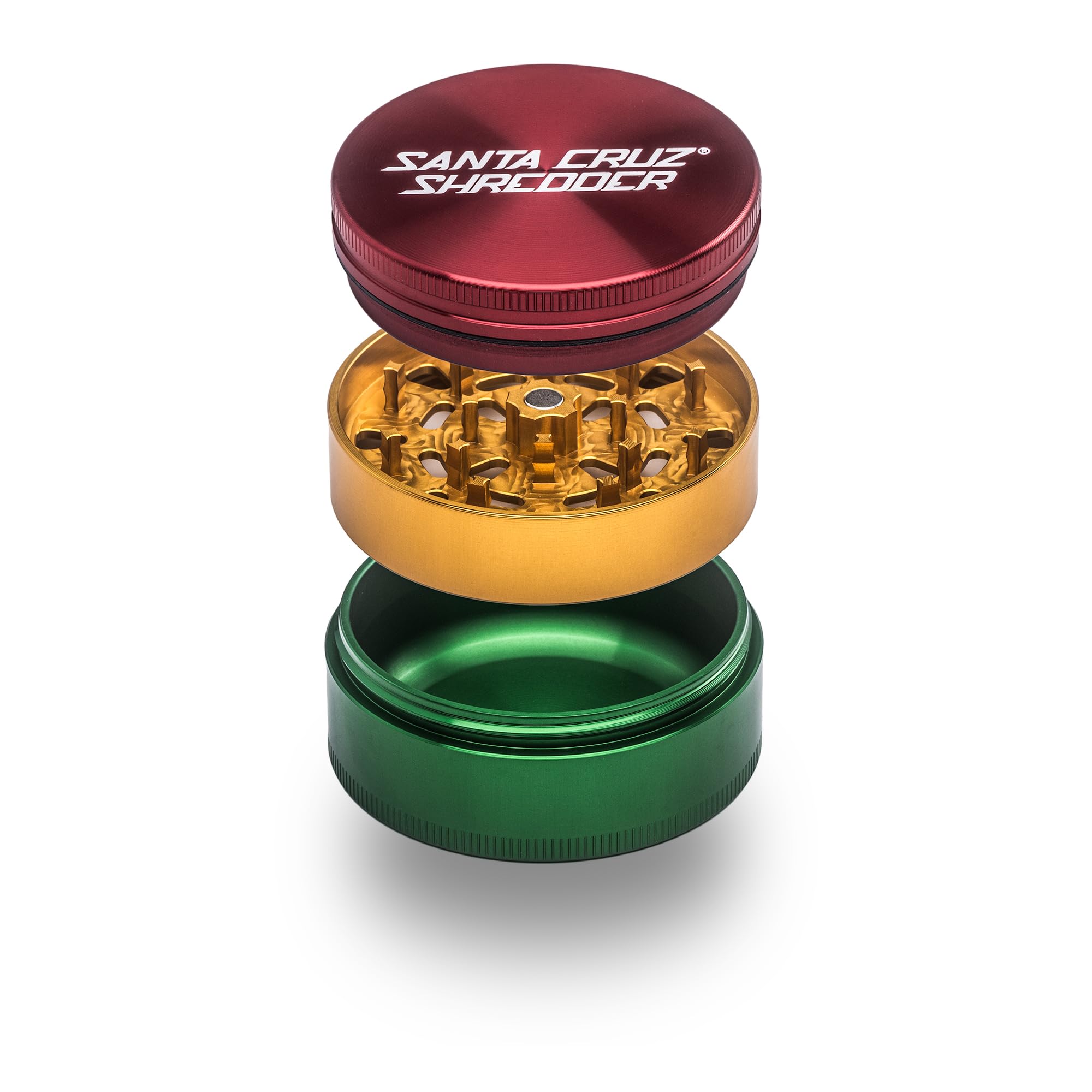 Santa Cruz Shredder Metal Herb Grinder Knurled Top for Stronger Grip 3-Piece Large 2.7" (Rasta)