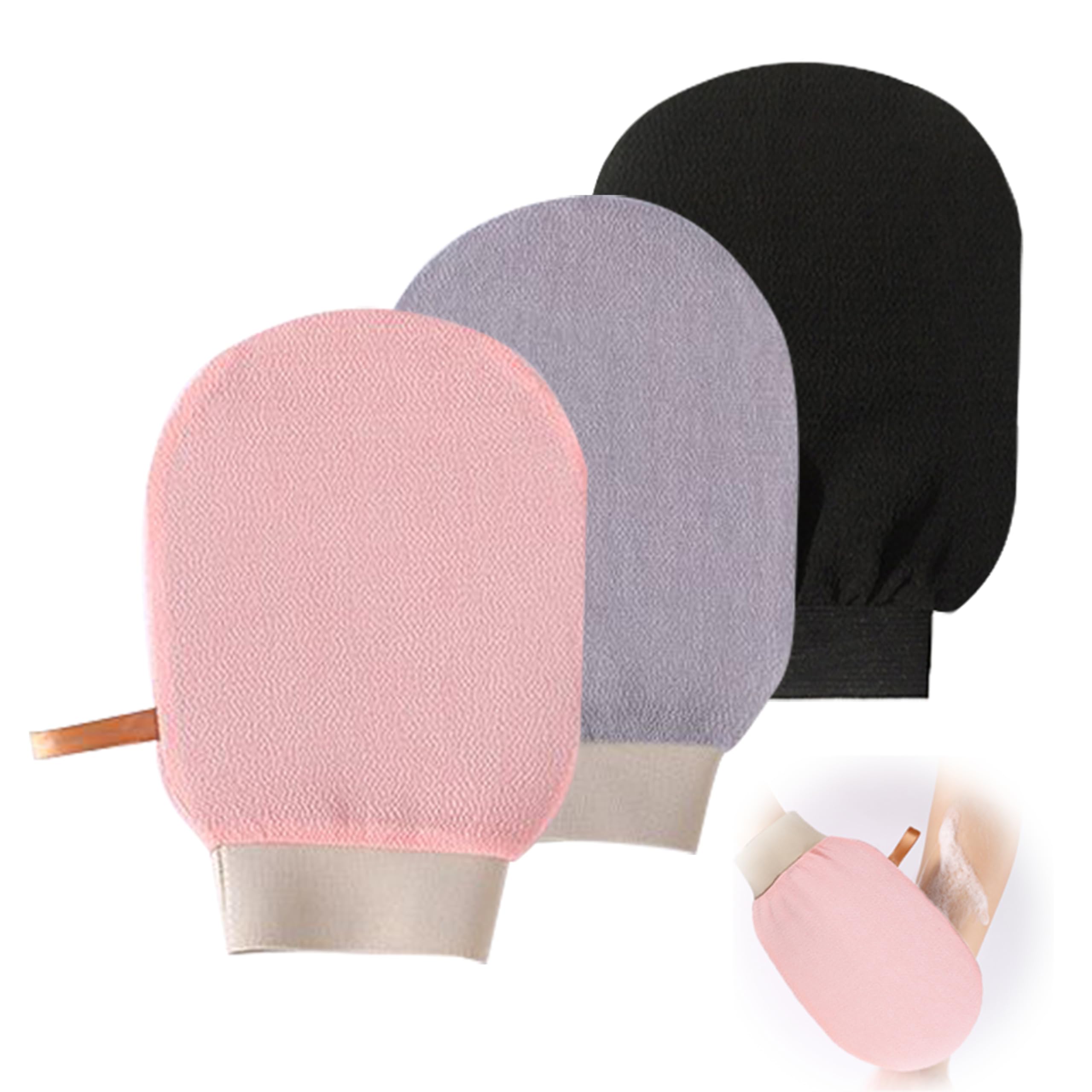 3 Pièces Gant Exfoliant, Gants de Gommage Noir, Gant Exfoliant Corps profondeur pour Hommes et Femmes Unisexe Élimine Les Peaux Mortes Efficacement spa à domicile Nettoie et Purifie La Peau
