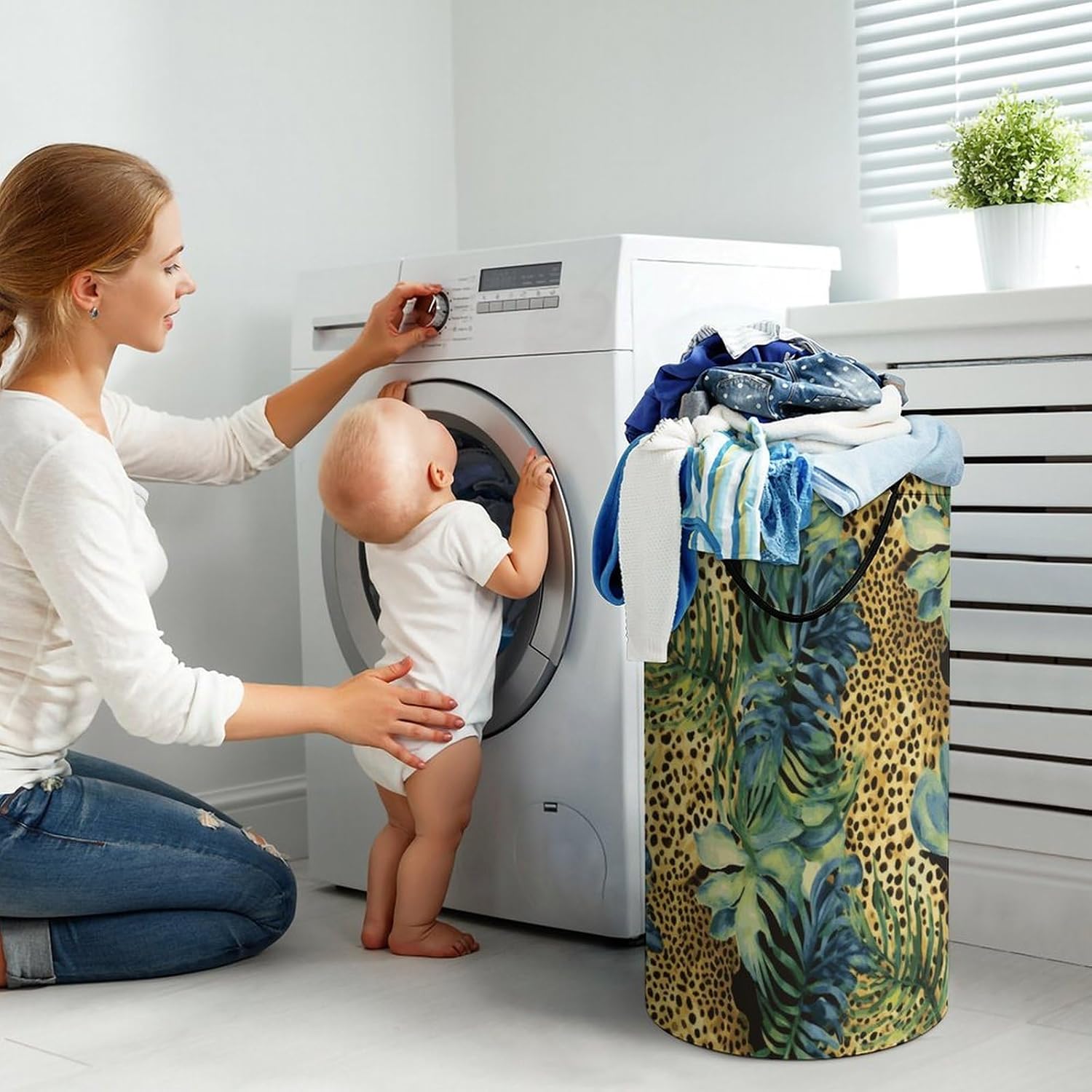 Print Animal Leopard Print Jungle Laundry Hamper Freestanding Waterproof Clothes Hamper with Easy Carry Handles Large Collapsible Laundry Baskets Portable Dirty Clothes Basket