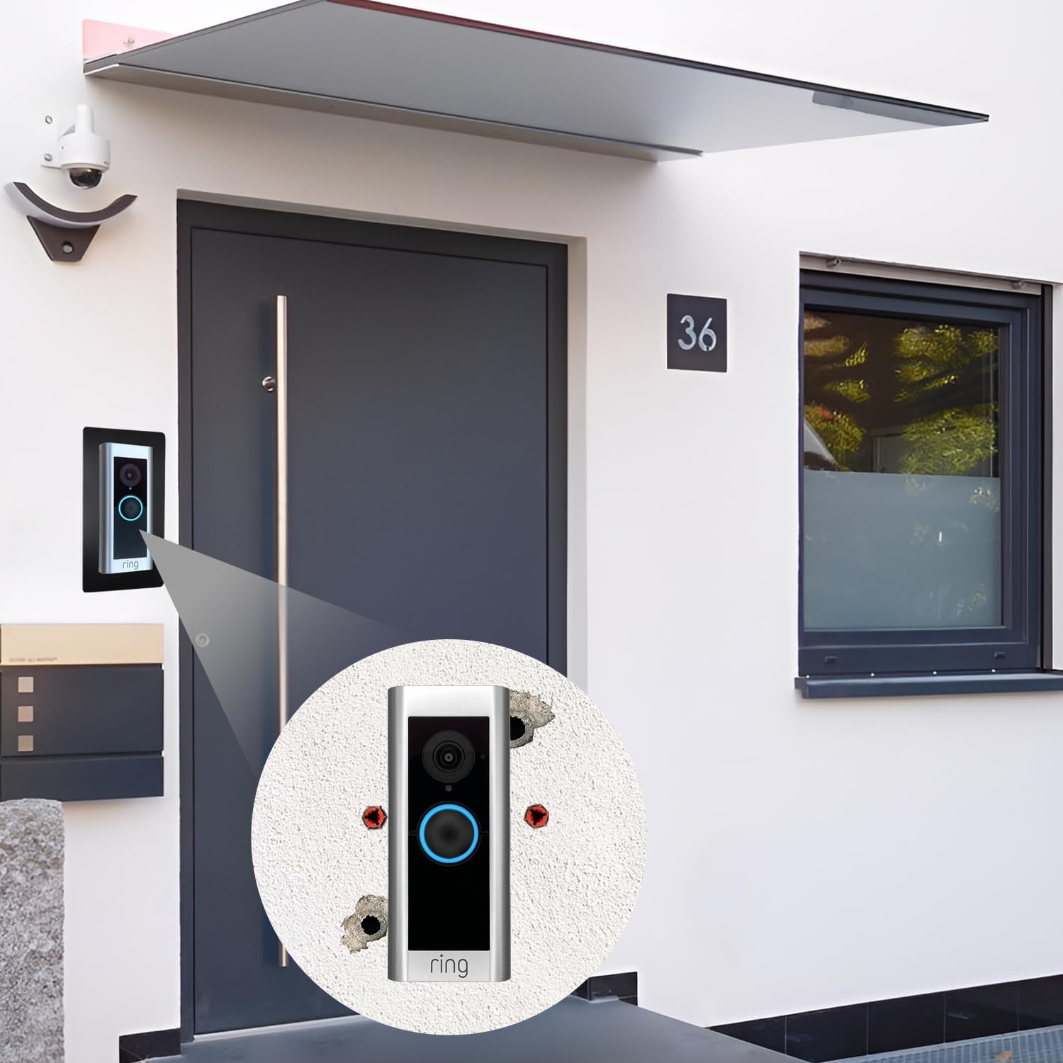 Wall Repair Plate for Ring Doorbell Pro 1 & 2, Stainless Steel Cover to Conceal Holes, Scratches & Cables, Decorative Mounting Bracket for a Flawless Look, Black (T85)