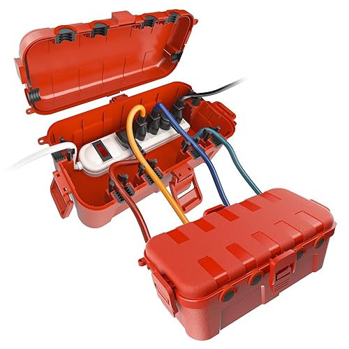 Miniatura 18 de Flemoon Caja eléctrica mediana para exteriores (11.5 x 5.2 x 4 pulgadas), cubierta de cable de extensión impermeable IP54 con 6 puertos de entrada