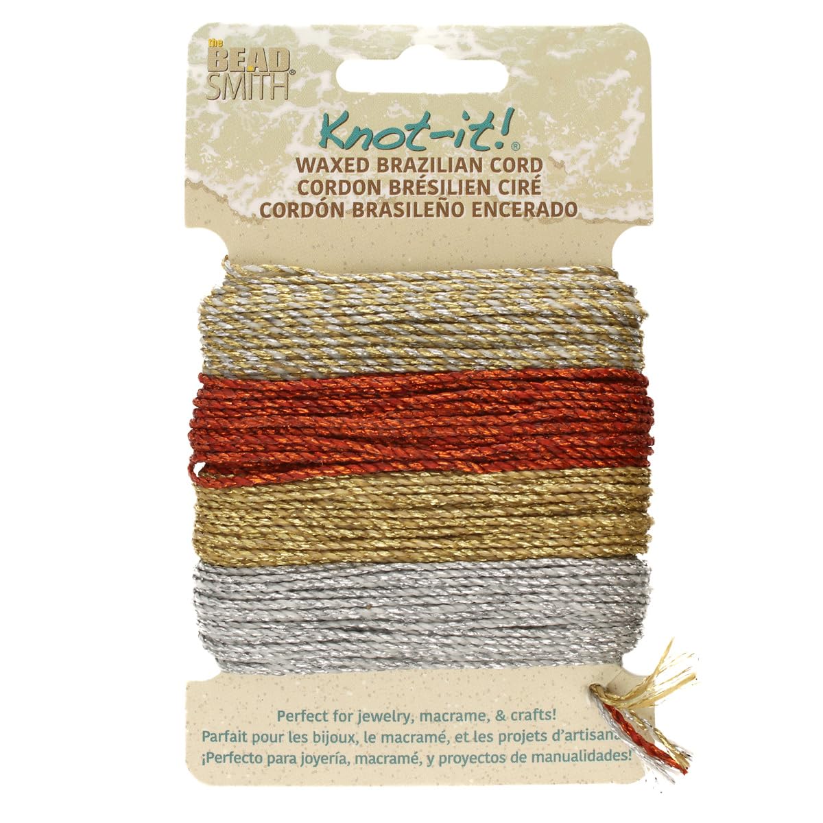 The Beadsmith Knot It Waxed Polyester Cord – Metallics – 0.7mm Diameter – 4 Cords, 15 Yards Each – Make Jewelry, Macrame, Friendship Bracelets and DIY Crafts