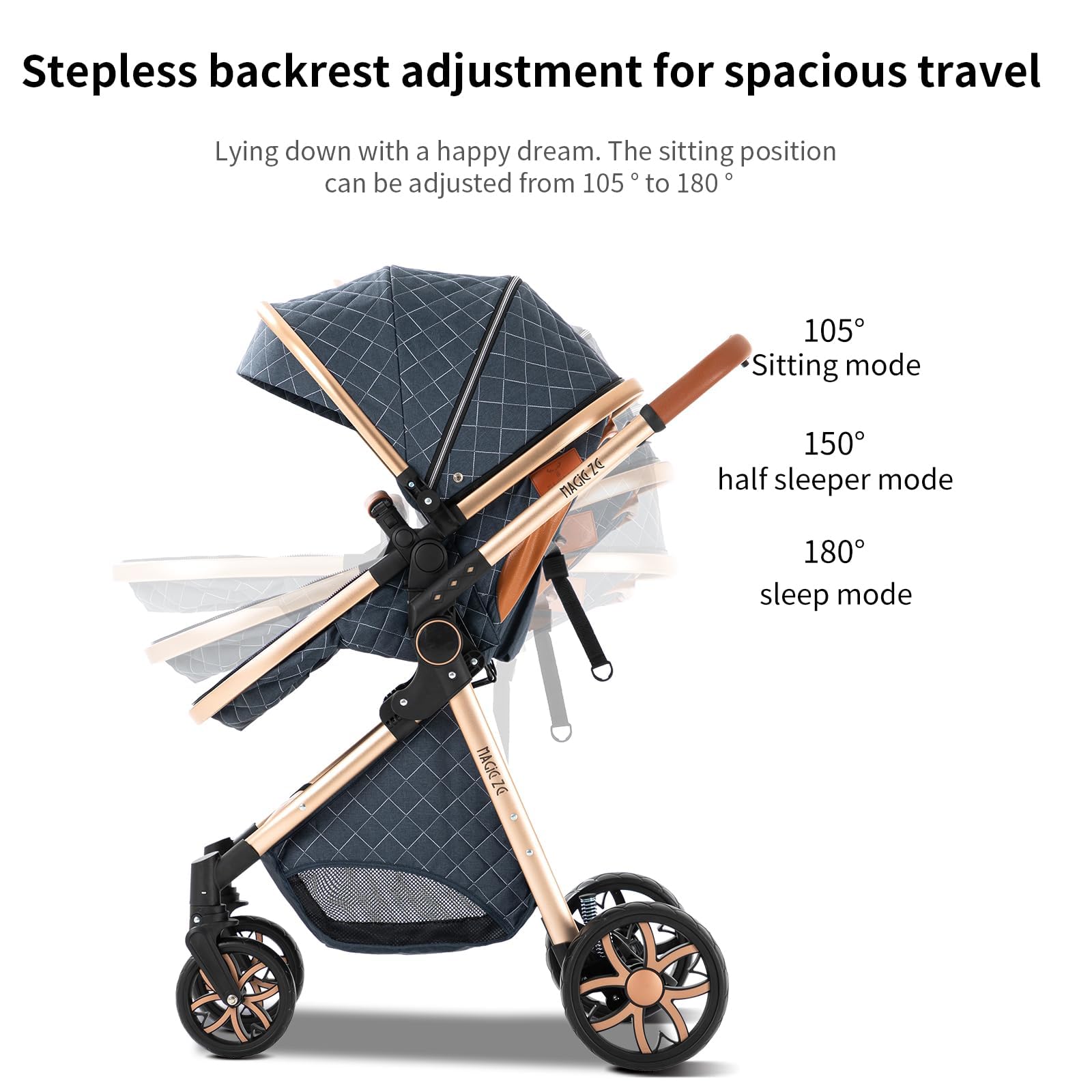 MoLi Poussette 3 en 1, Pousette Bebe avec Mode Double Poussée Réversible, Pousette Citadine Nacelle Grande, Poussette Combinée Cadre en Alliage d'aluminium Pliable Haut Paysage (225 Chocolate)