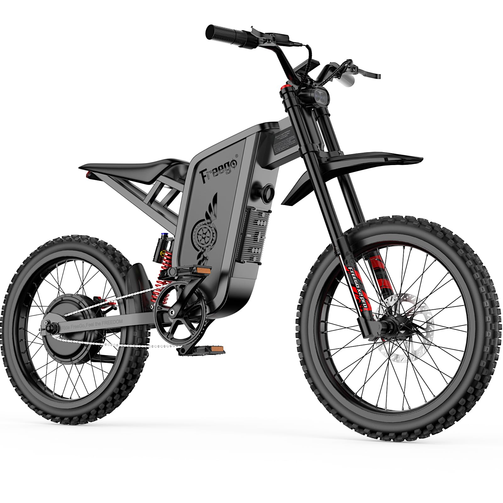 Freego Electric Dirt Bike for Adults, X2 Pro Electric Motorcycle 6000W(Peak) Motor 1800wh Battery,7 Speed 50MPH Off Road Electric Bicycle,19x2 Tire Full Suspension Hydraulic Brake Half Throttle