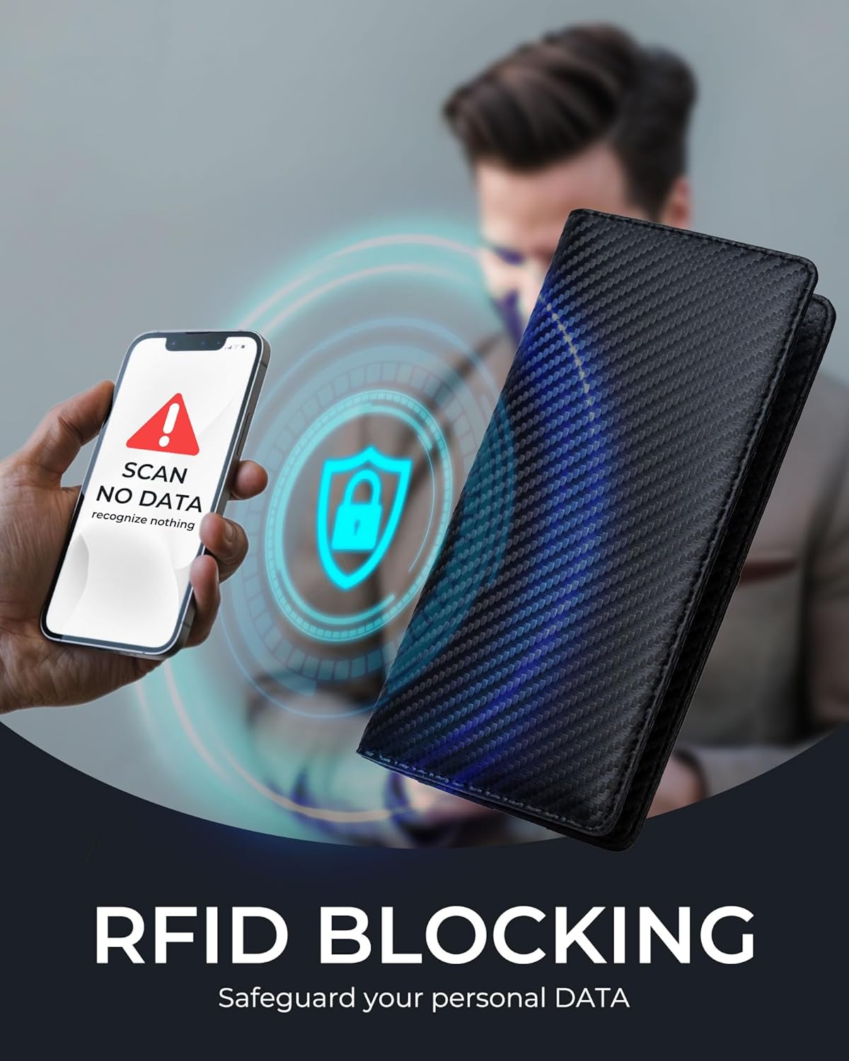 Alldaily Bifold Slim Long Wallet for Men RFID-Blocking Thin Card Holder with ID Window, Faux Leather (Black) - Image 4