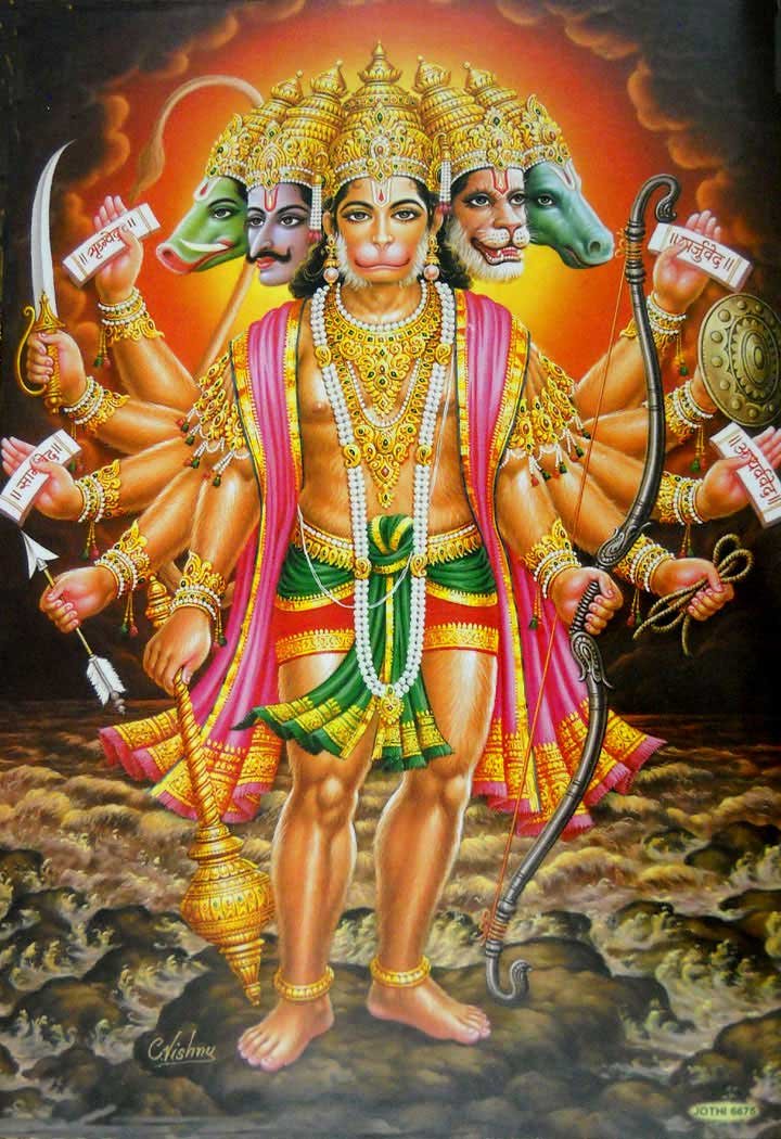 Crafts of India Panchmukhi Lord Hanuman/Hindu God Poster - Reprint on Paper (Unframed : Size 21 "X 31" Inches)