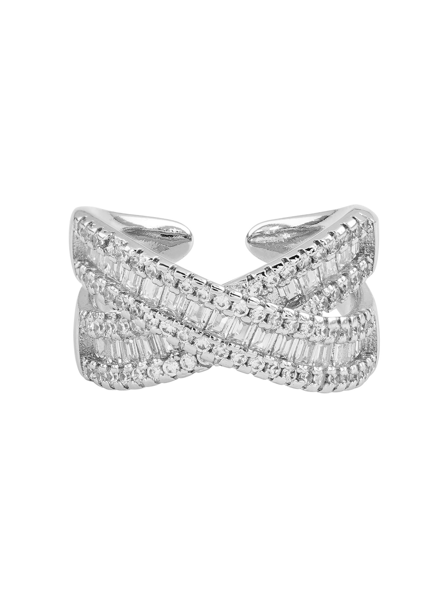 Women's Spiral Silver Rhinestone Ring, Medium-image-33
