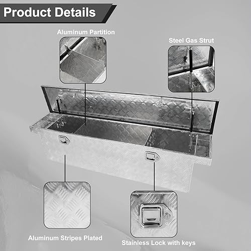 Miniatura 4 de Caja de herramientas chapada en aluminio resistente de 60 pulgadas, caja de herramientas para camioneta, caravana, remolque, caja de herramientas,