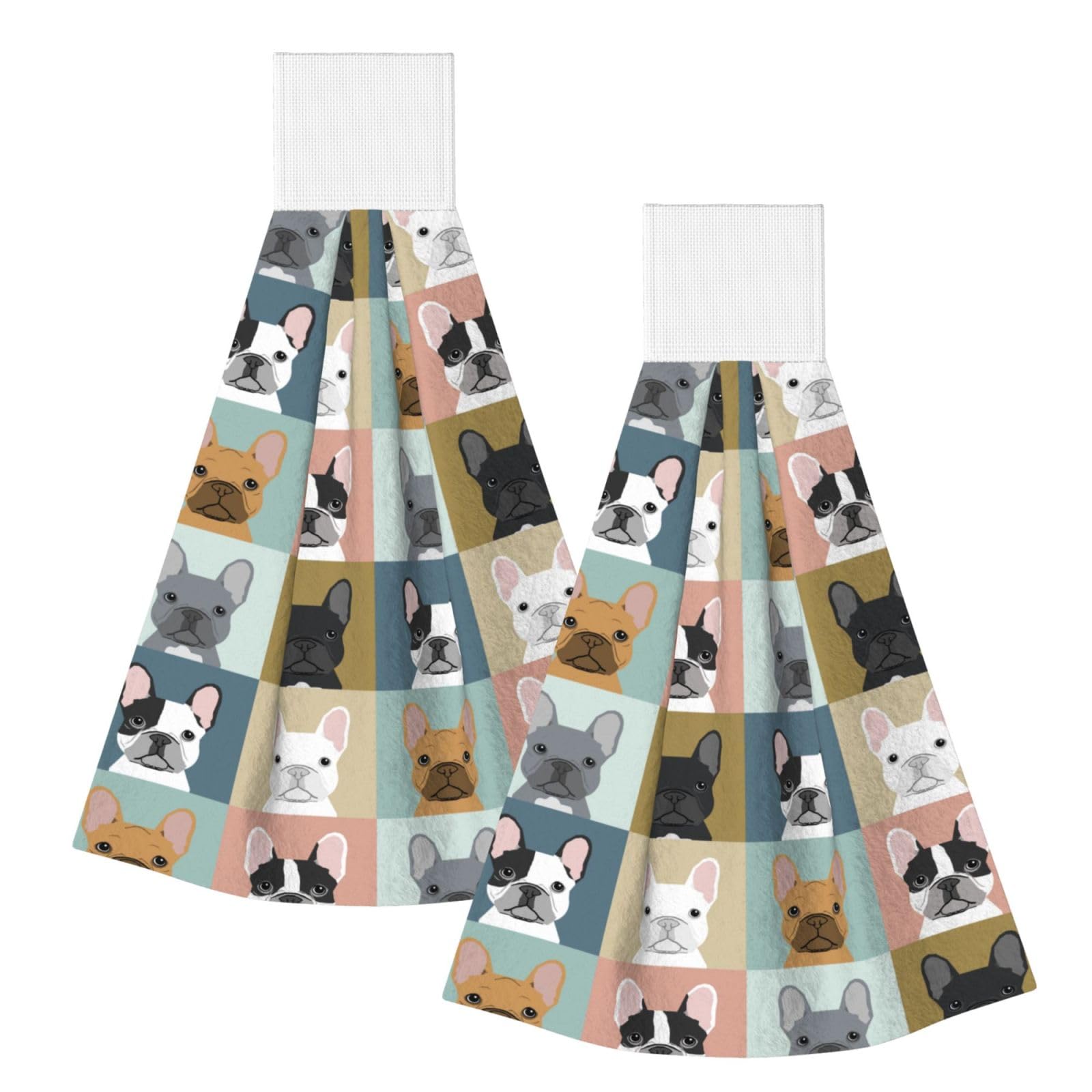 DOPKLNA French Bulldog, 2 Pcs Hanging Coral Fiber Hand Towels for Bathroom, Absorbent Kitchen Towels